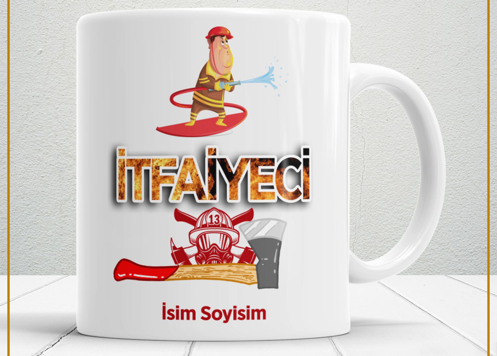 İTFAİYECİ 4 TEMALI PORSELEN KUPA BARDAK,HEDİYELİK,YÜKSEK KALİTE,MESLEKLER TEMALI