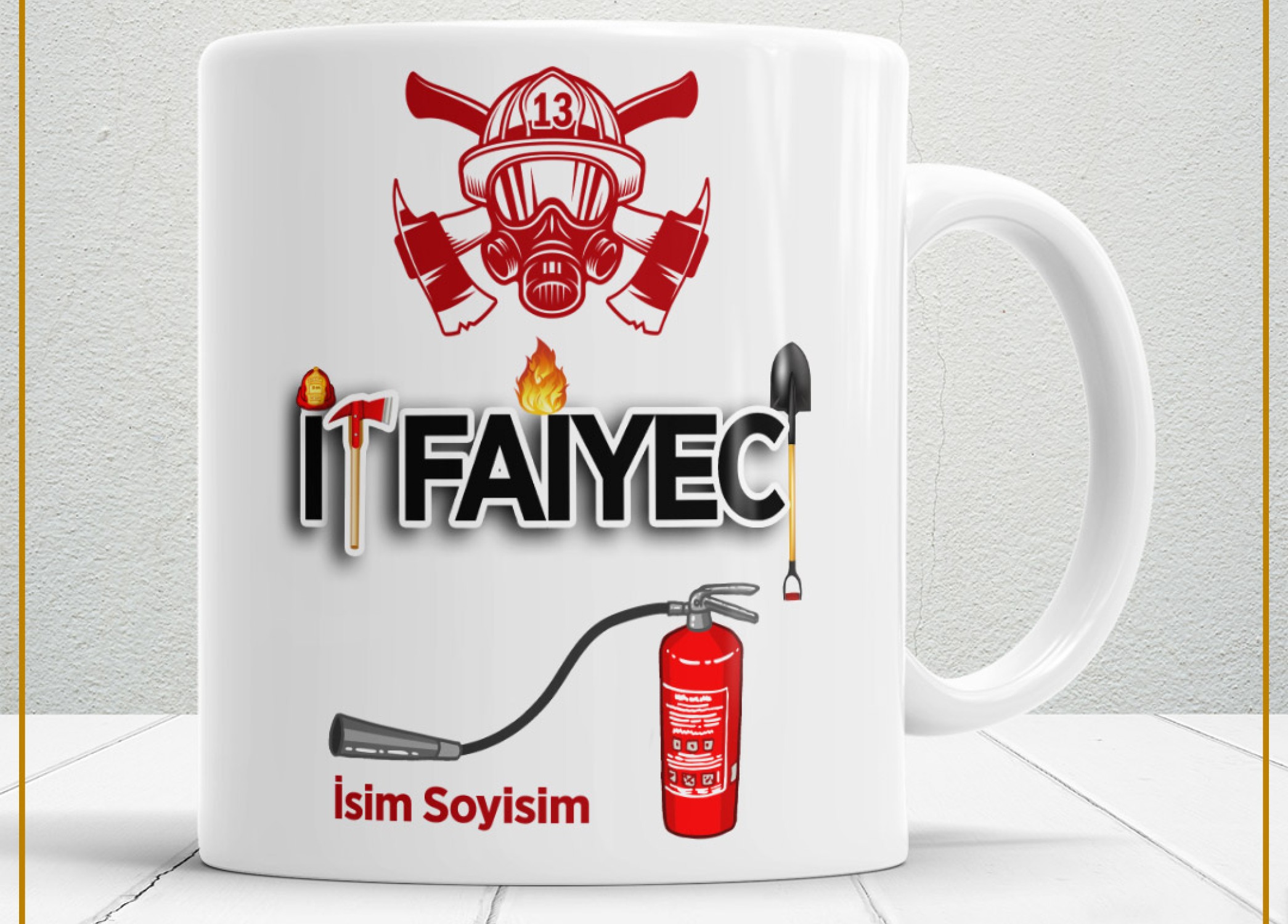 İTFAİYECİ 2 TEMALI PORSELEN KUPA BARDAK,HEDİYELİK,YÜKSEK KALİTE,MESLEKLER TEMALI