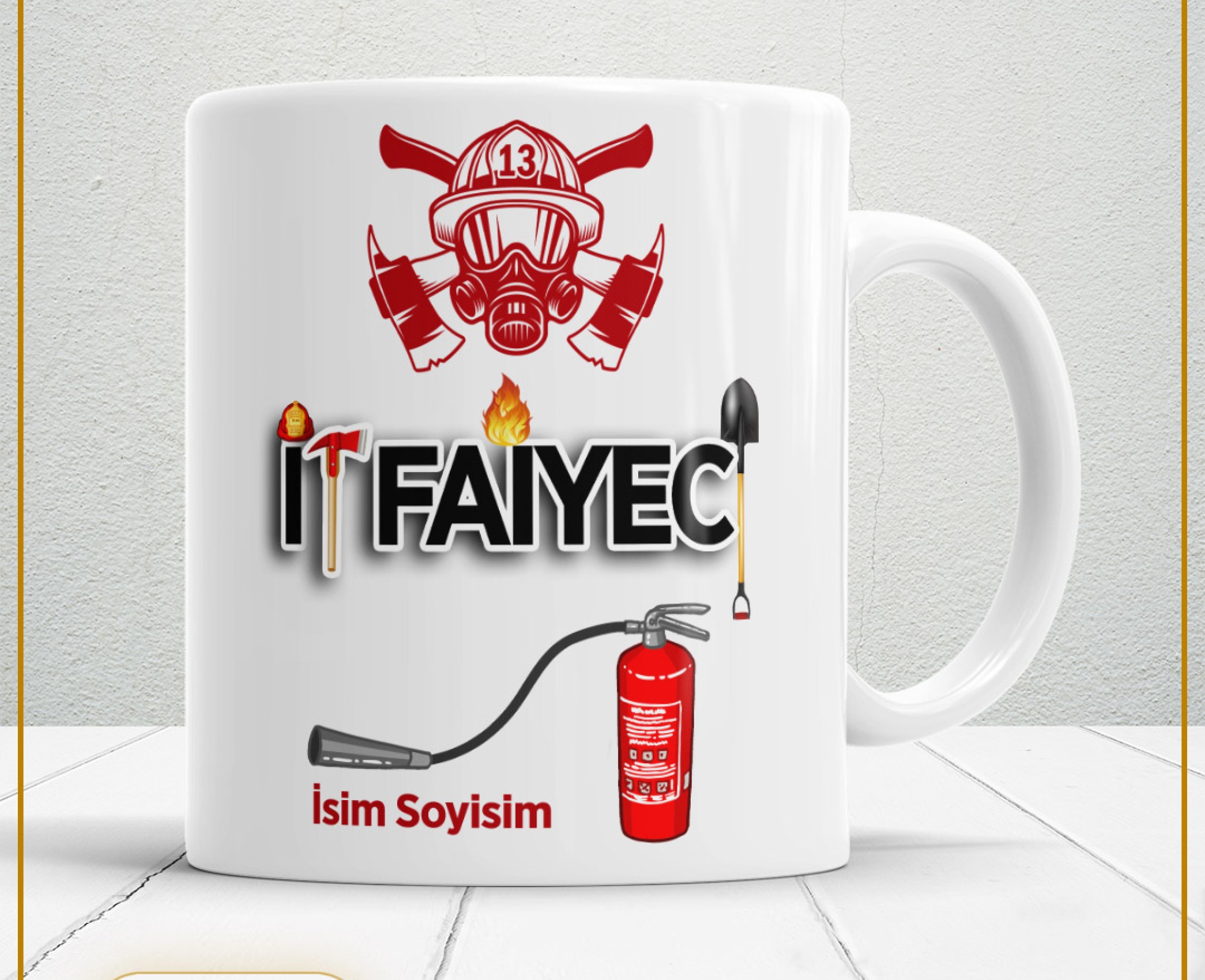 İTFAİYECİ 2 TEMALI PORSELEN KUPA BARDAK,HEDİYELİK,YÜKSEK KALİTE,MESLEKLER TEMALI