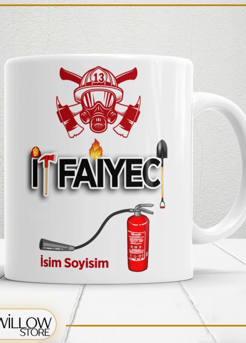 İTFAİYECİ 2 TEMALI PORSELEN KUPA BARDAK,HEDİYELİK,YÜKSEK KALİTE,MESLEKLER TEMALI