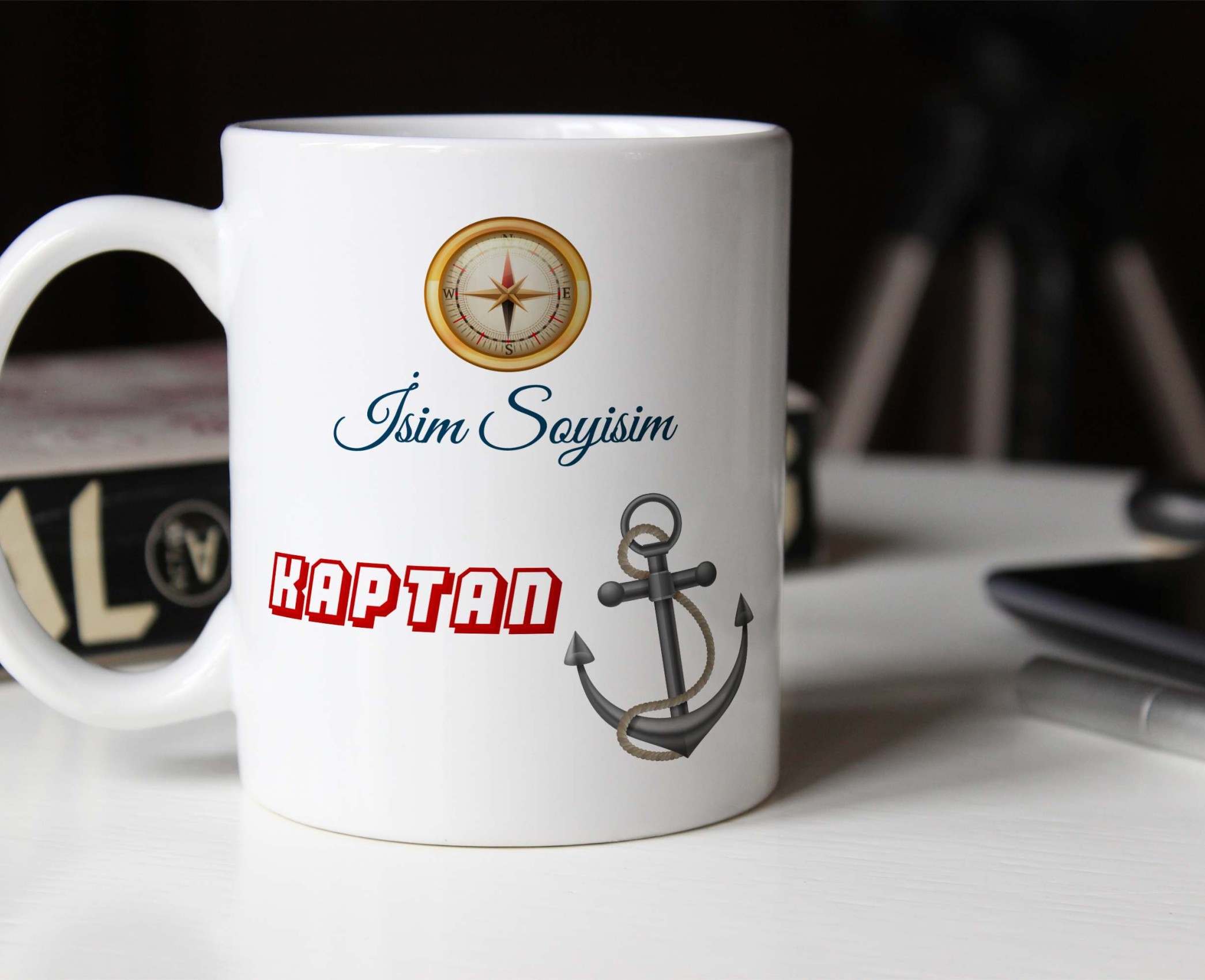 KAPTAN TEMALI PORSELEN KUPA BARDAK,HEDİYELİK,YÜKSEK KALİTE,MESLEKLER TEMALI