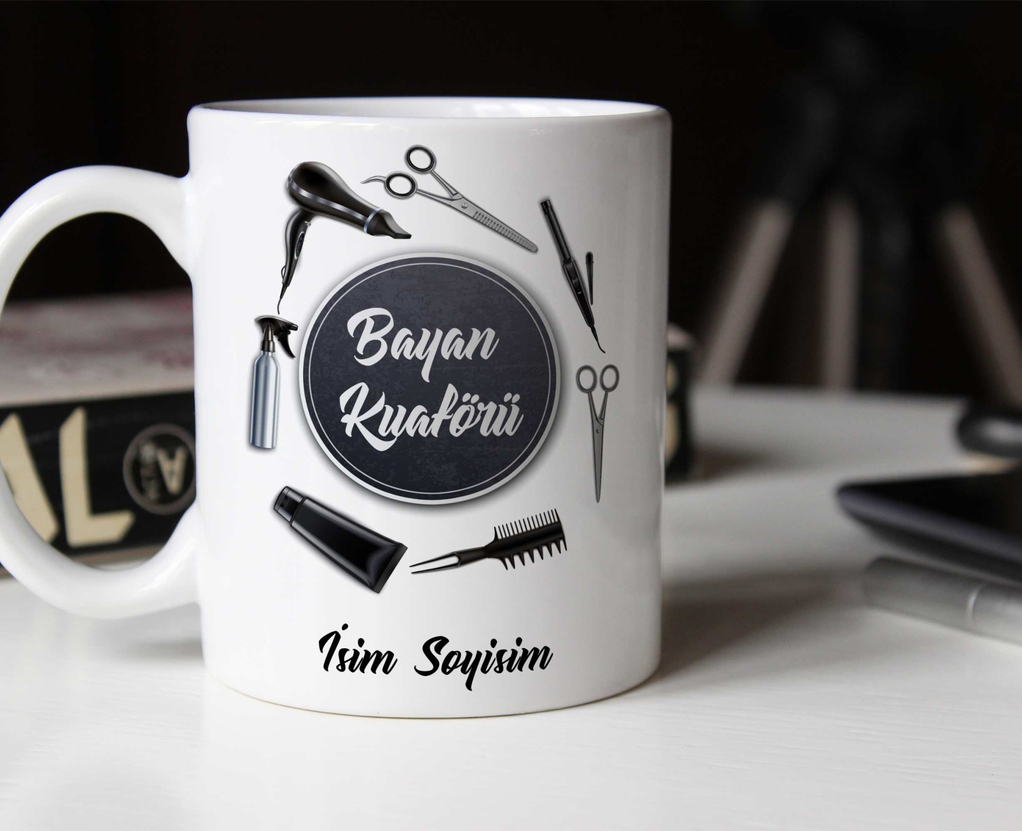 BAYAN KUAFÖRÜTEMALI PORSELEN KUPA BARDAK,HEDİYELİK,YÜKSEK KALİTE,MESLEKLER TEMALI