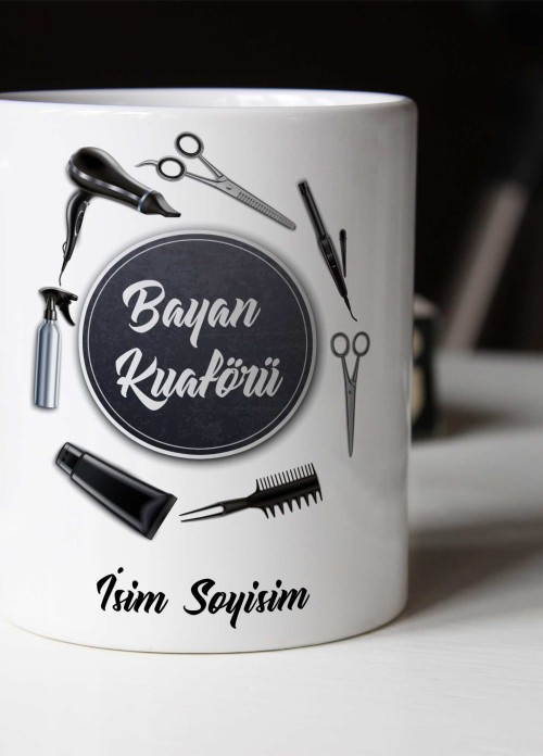 BAYAN KUAFÖRÜTEMALI PORSELEN KUPA BARDAK,HEDİYELİK,YÜKSEK KALİTE,MESLEKLER TEMALI