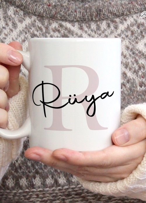 KİŞİYE ÖZEL KADIN İSİMLİ R HARFİ PORSELEN KUPA BARDAK,MODERN,ESTETİK,HEDİYE,KALİTELİ