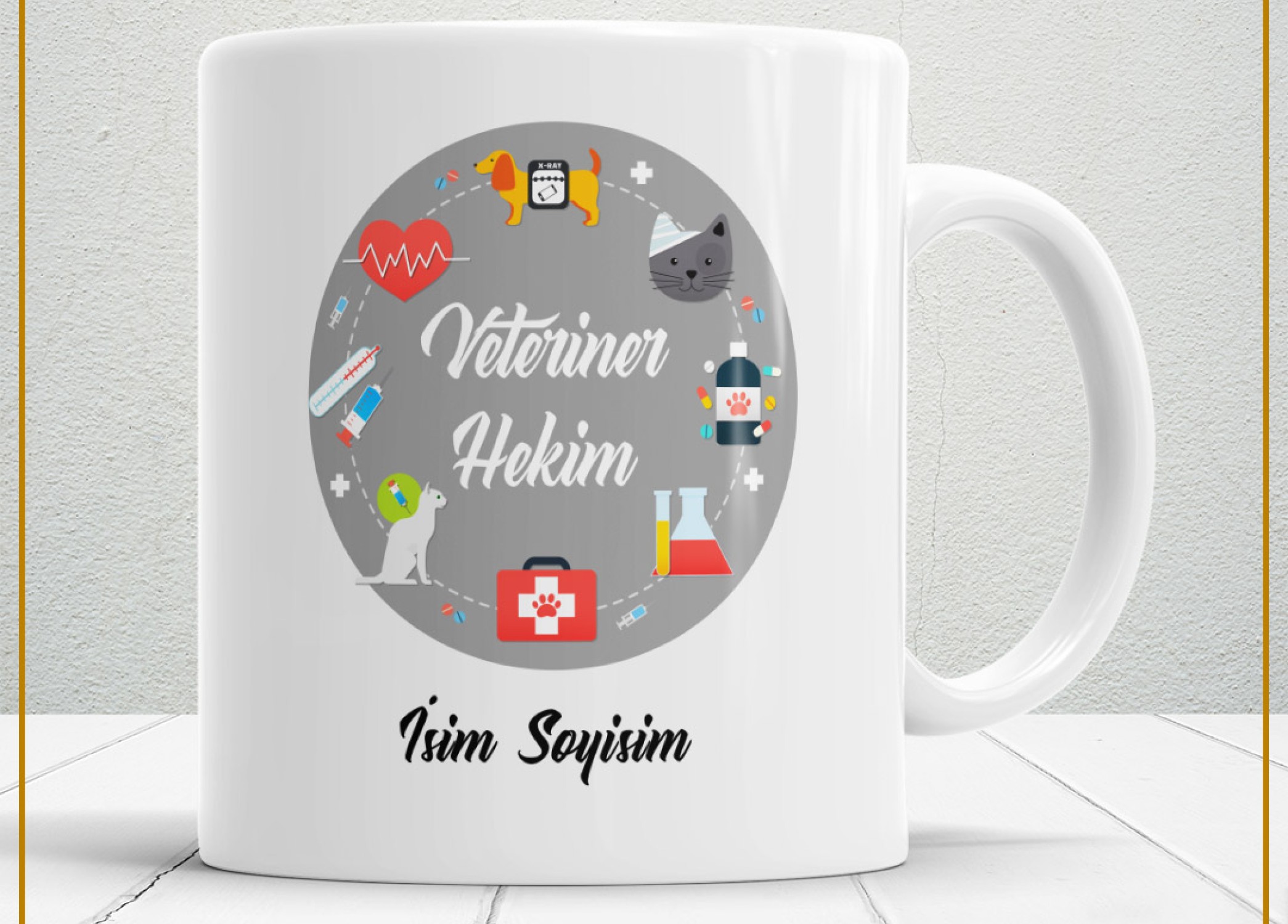 VETERİNER HEKİM 3 TEMALI PORSELEN KUPA BARDAK,HEDİYELİK,YÜKSEK KALİTE,MESLEKLER TEMALI