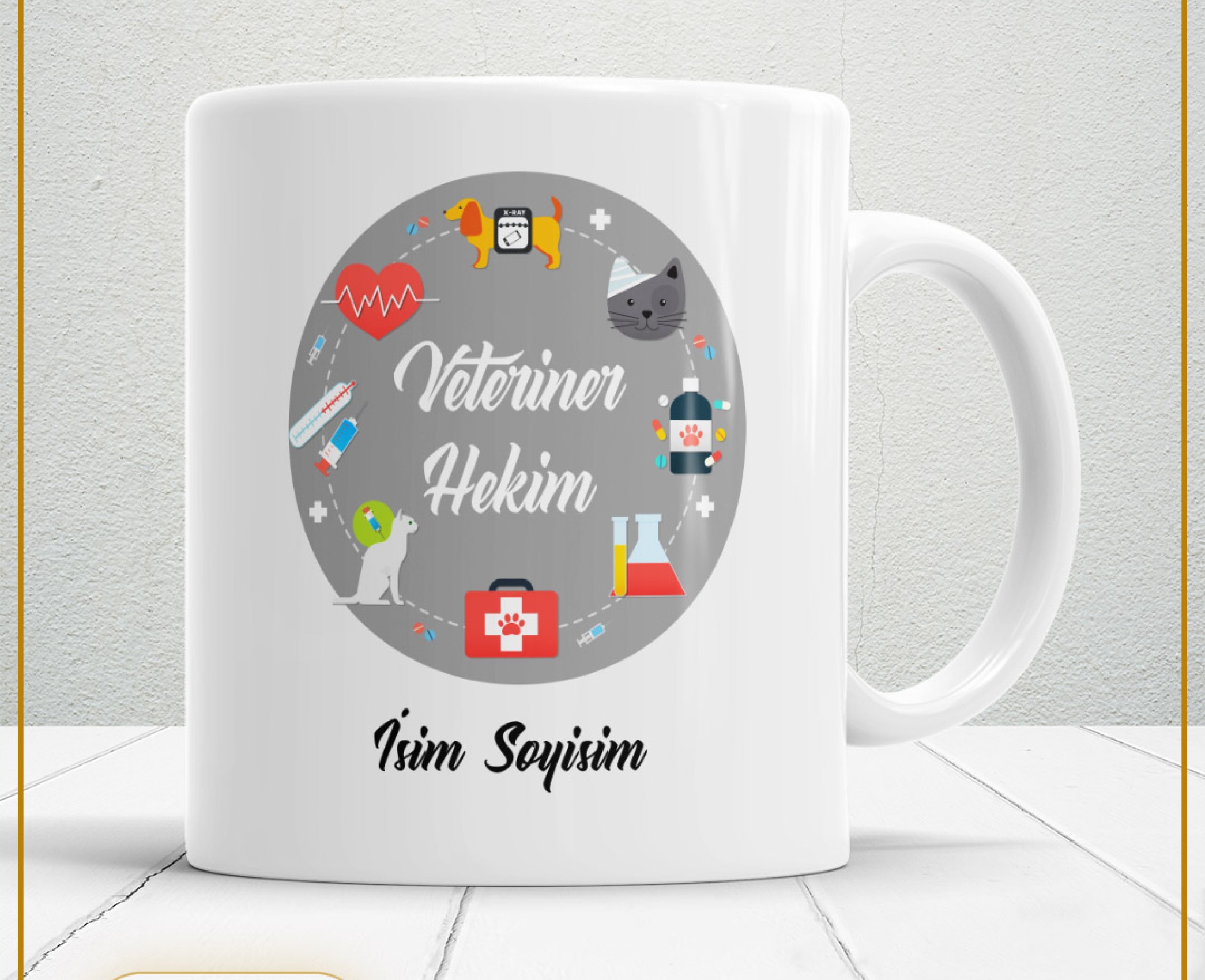 VETERİNER HEKİM 3 TEMALI PORSELEN KUPA BARDAK,HEDİYELİK,YÜKSEK KALİTE,MESLEKLER TEMALI