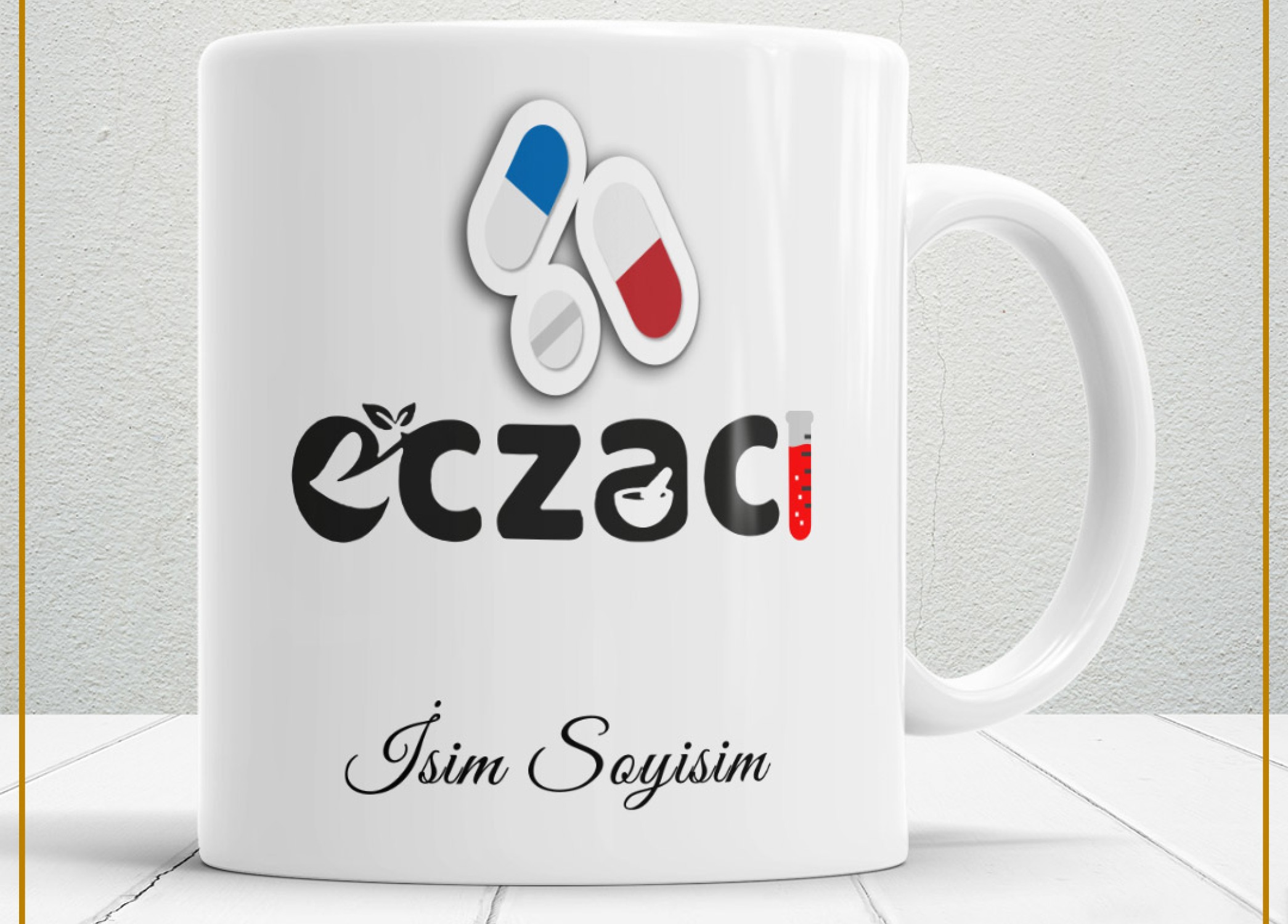 ECZACI 2 TEMALI PORSELEN KUPA BARDAK,HEDİYELİK,YÜKSEK KALİTE,MESLEKLER TEMALI