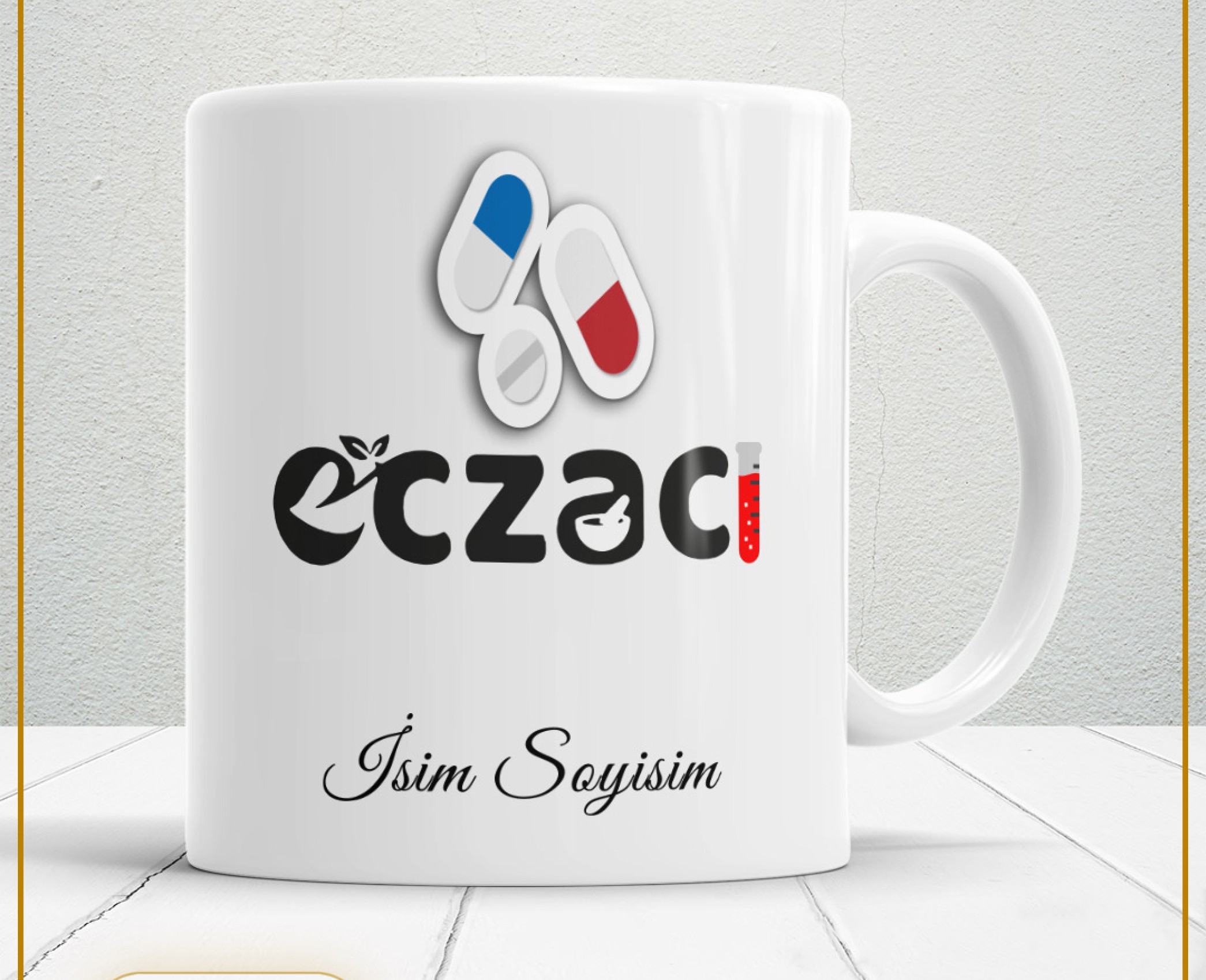 ECZACI 2 TEMALI PORSELEN KUPA BARDAK,HEDİYELİK,YÜKSEK KALİTE,MESLEKLER TEMALI