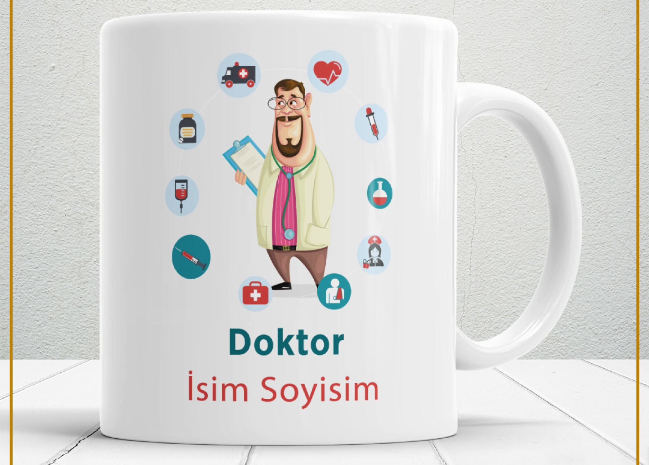 DOKTOR 2 TEMALI PORSELEN KUPA BARDAK,HEDİYELİK,YÜKSEK KALİTE,MESLEKLER TEMALI
