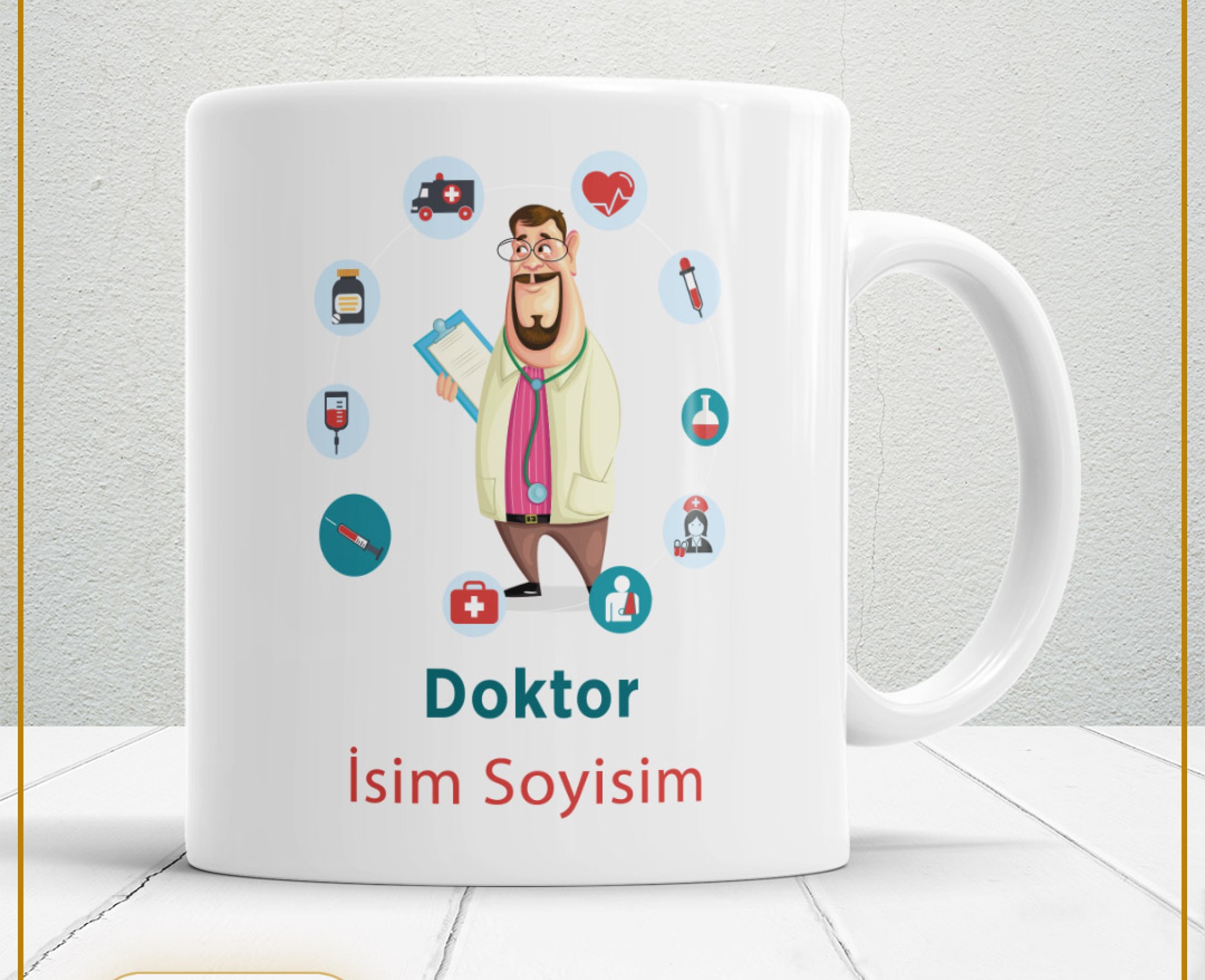 DOKTOR 2 TEMALI PORSELEN KUPA BARDAK,HEDİYELİK,YÜKSEK KALİTE,MESLEKLER TEMALI