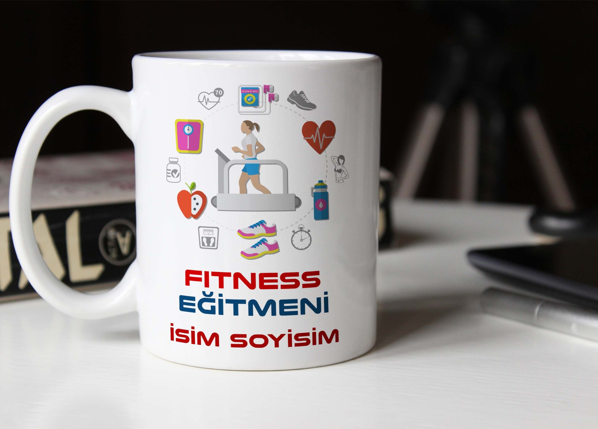 FİTNESS EĞİTMENİ TEMALI PORSELEN KUPA BARDAK,HEDİYELİK,YÜKSEK KALİTE,MESLEKLER TEMALI