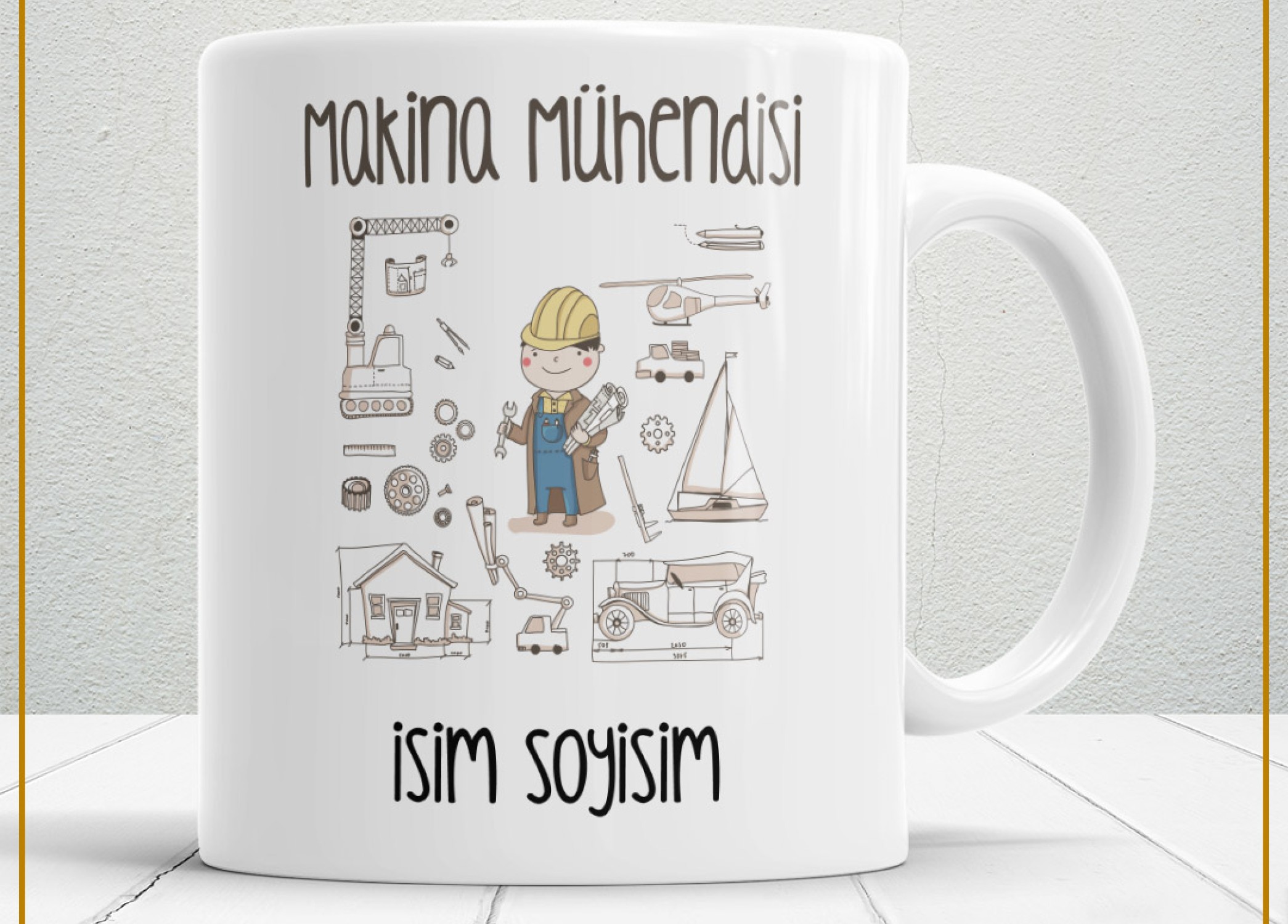 MAKİNA MÜHENDİSİ TEMALI PORSELEN KUPA BARDAK,HEDİYELİK,YÜKSEK KALİTE,MESLEKLER TEMALI