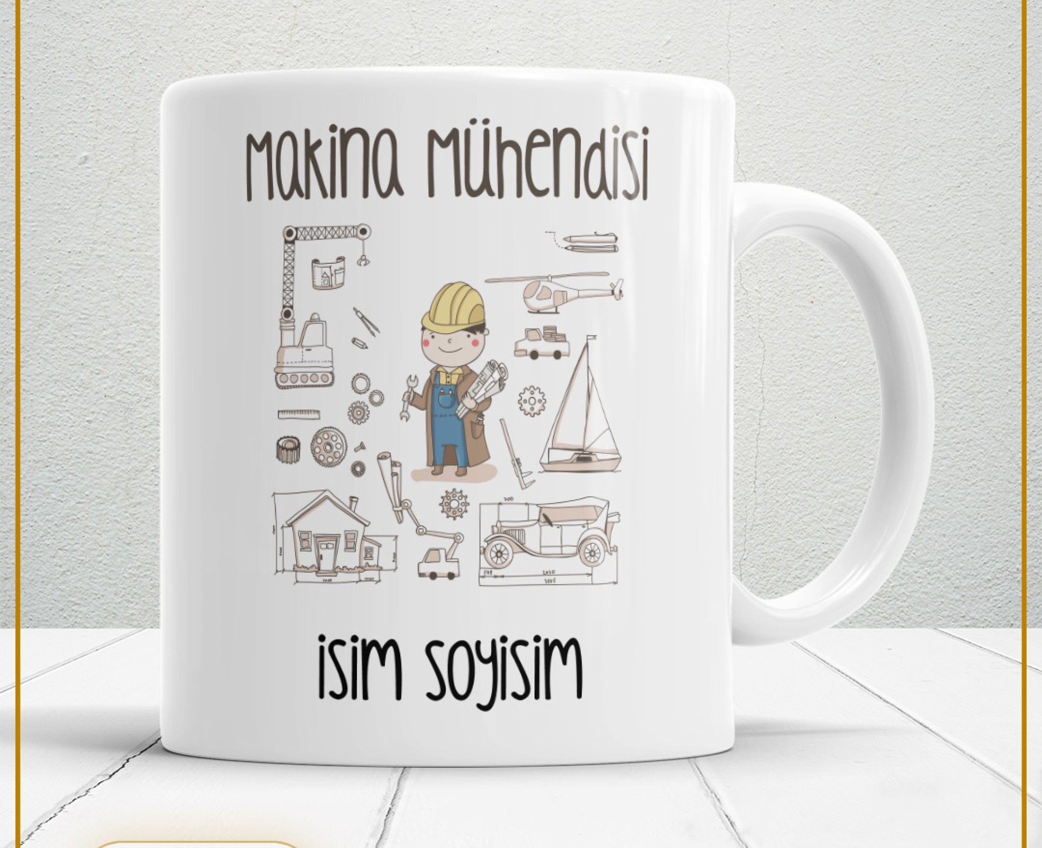 MAKİNA MÜHENDİSİ TEMALI PORSELEN KUPA BARDAK,HEDİYELİK,YÜKSEK KALİTE,MESLEKLER TEMALI