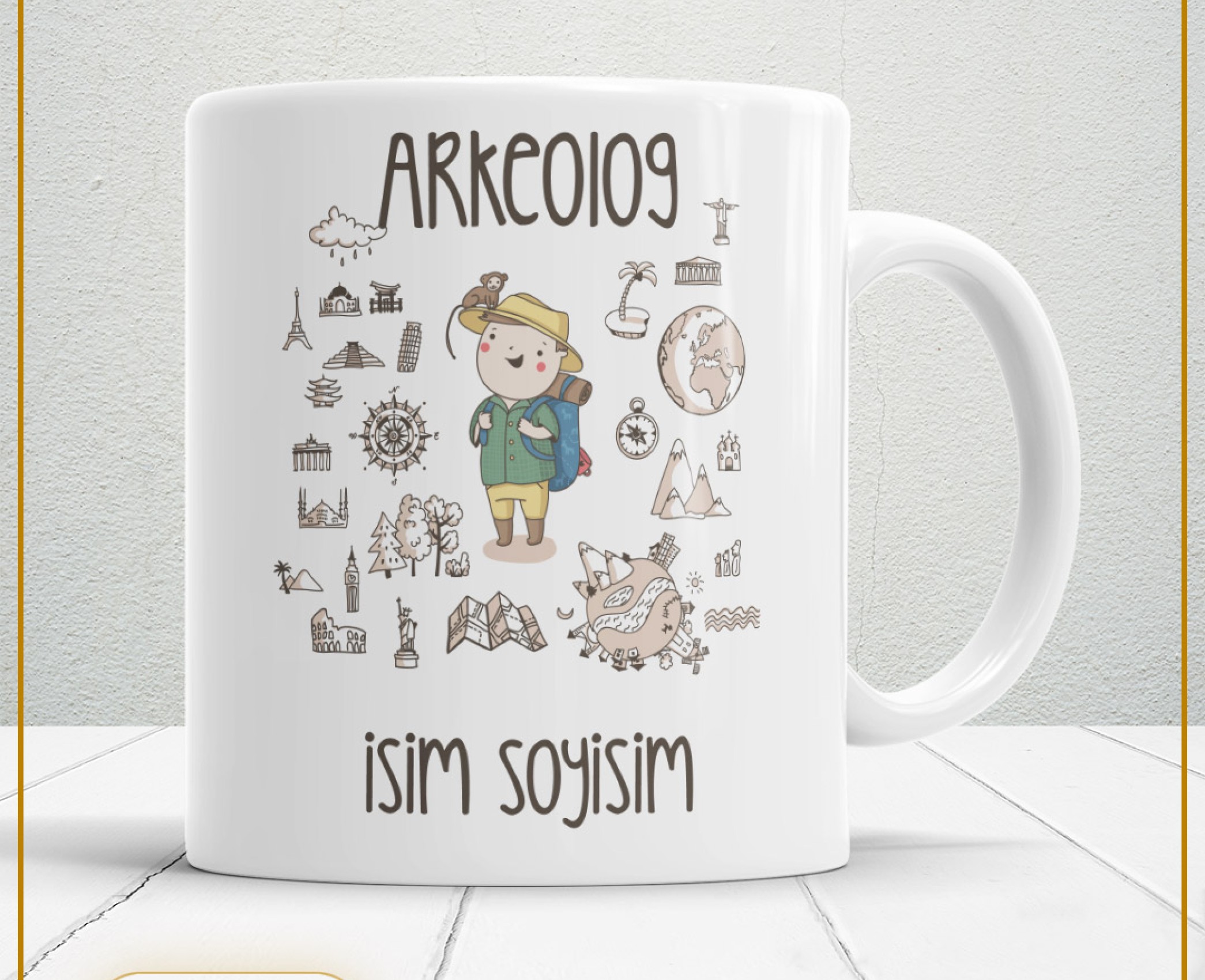 ARKEOLOG TEMALI PORSELEN KUPA BARDAK,HEDİYELİK,YÜKSEK KALİTE,MESLEKLER TEMALI