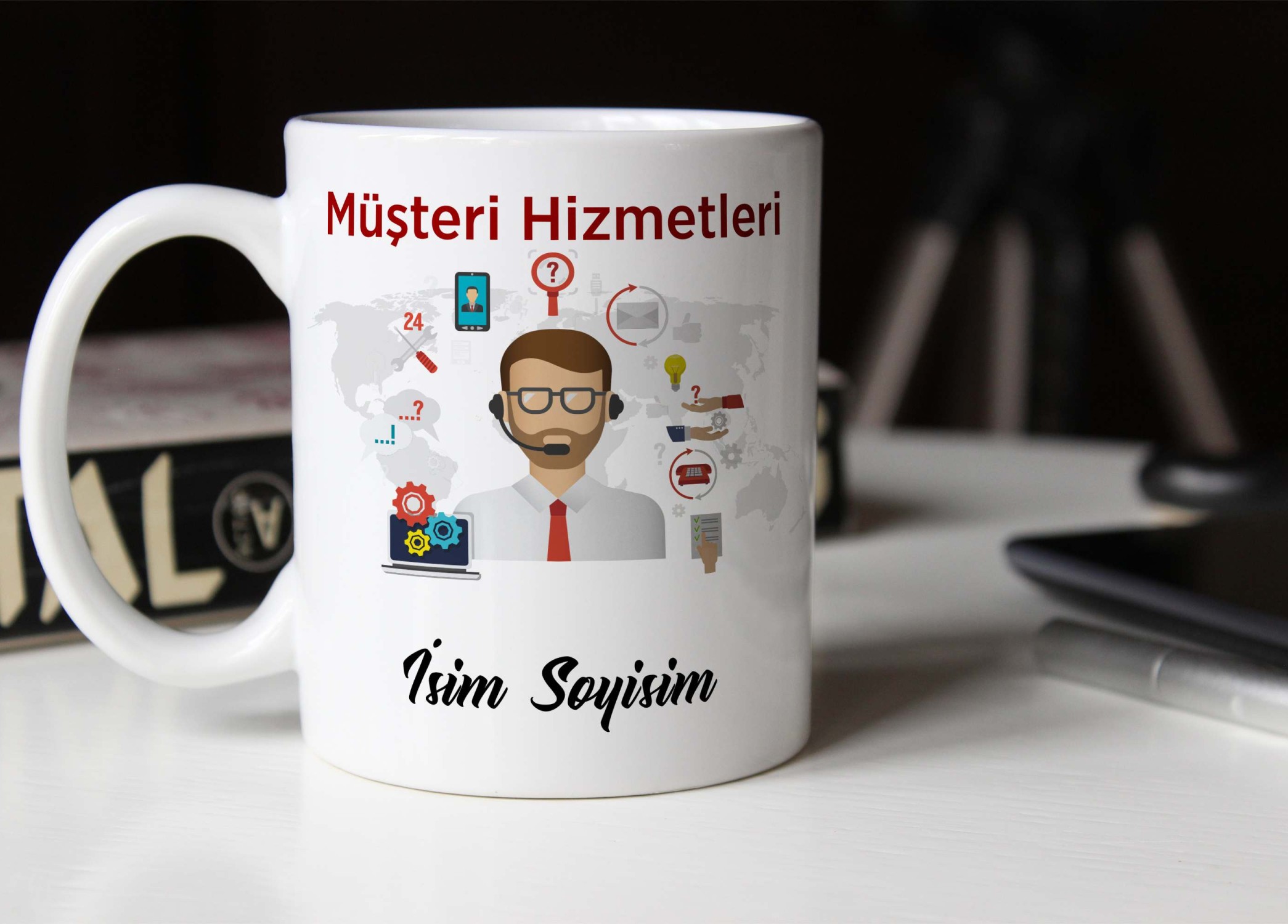 MÜŞTERİ HİZMETLERİ TEMALI PORSELEN KUPA BARDAK,HEDİYELİK,YÜKSEK KALİTE,MESLEKLER TEMALI