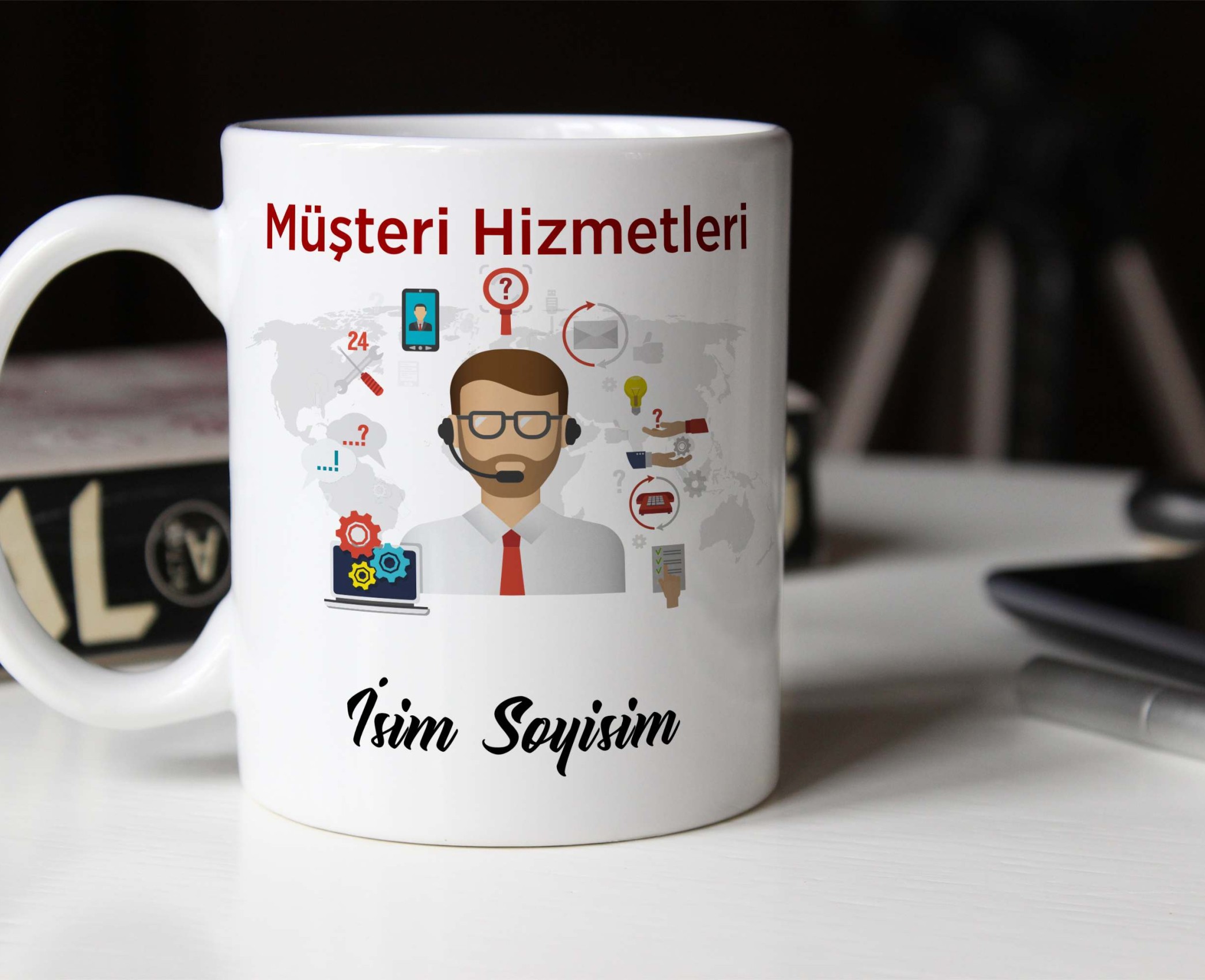 MÜŞTERİ HİZMETLERİ TEMALI PORSELEN KUPA BARDAK,HEDİYELİK,YÜKSEK KALİTE,MESLEKLER TEMALI