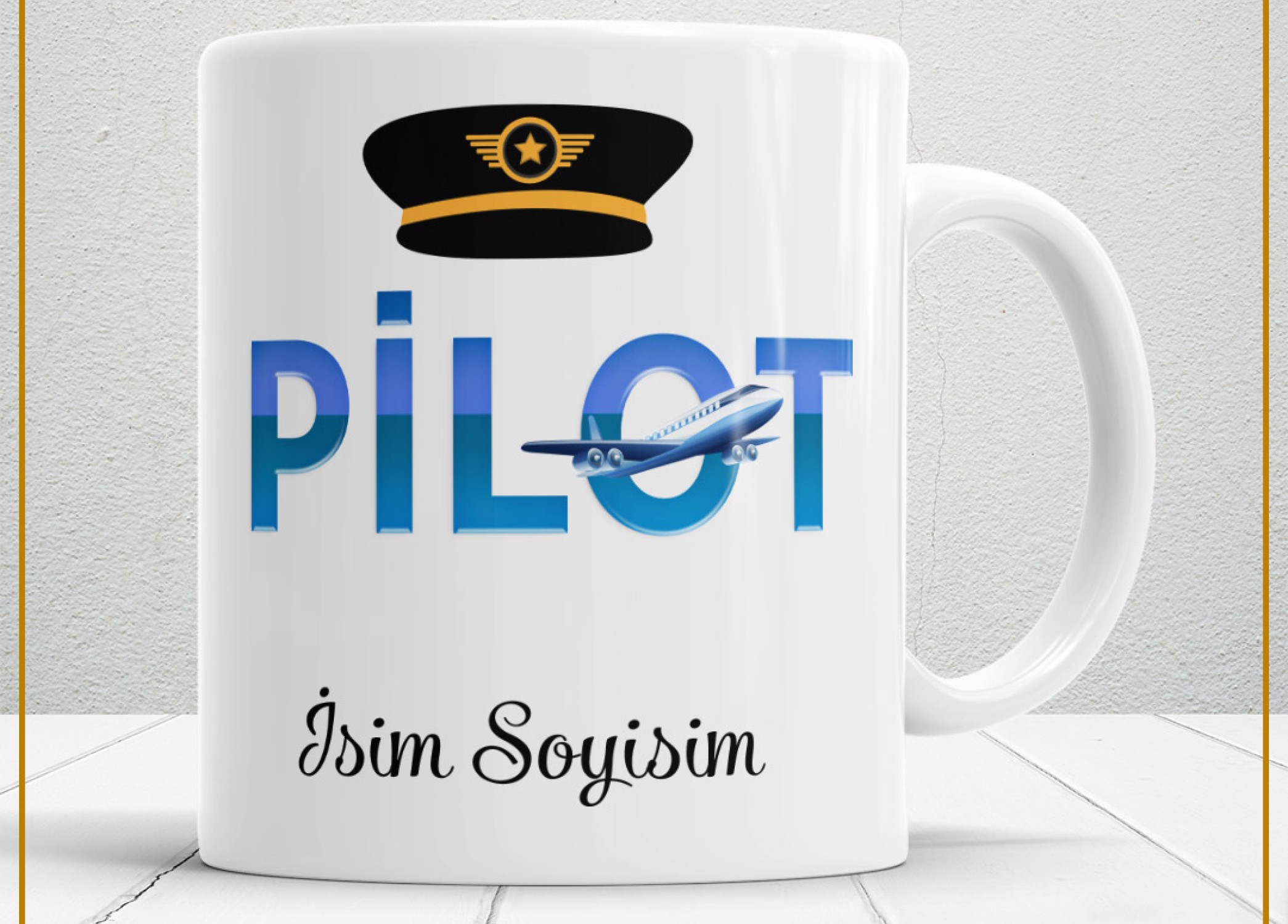 PİLOT TEMALI PORSELEN KUPA BARDAK,HEDİYELİK,YÜKSEK KALİTE,MESLEKLER TEMALI