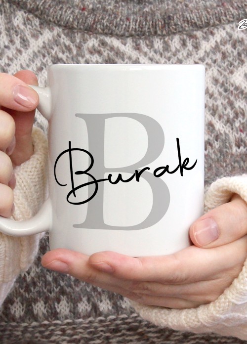 KİŞİYE ÖZEL ERKEK İSİMLİ B HARFİ PORSELEN KUPA BARDAK,MODERN,ESTETİK,HEDİYE,KALİTELİ