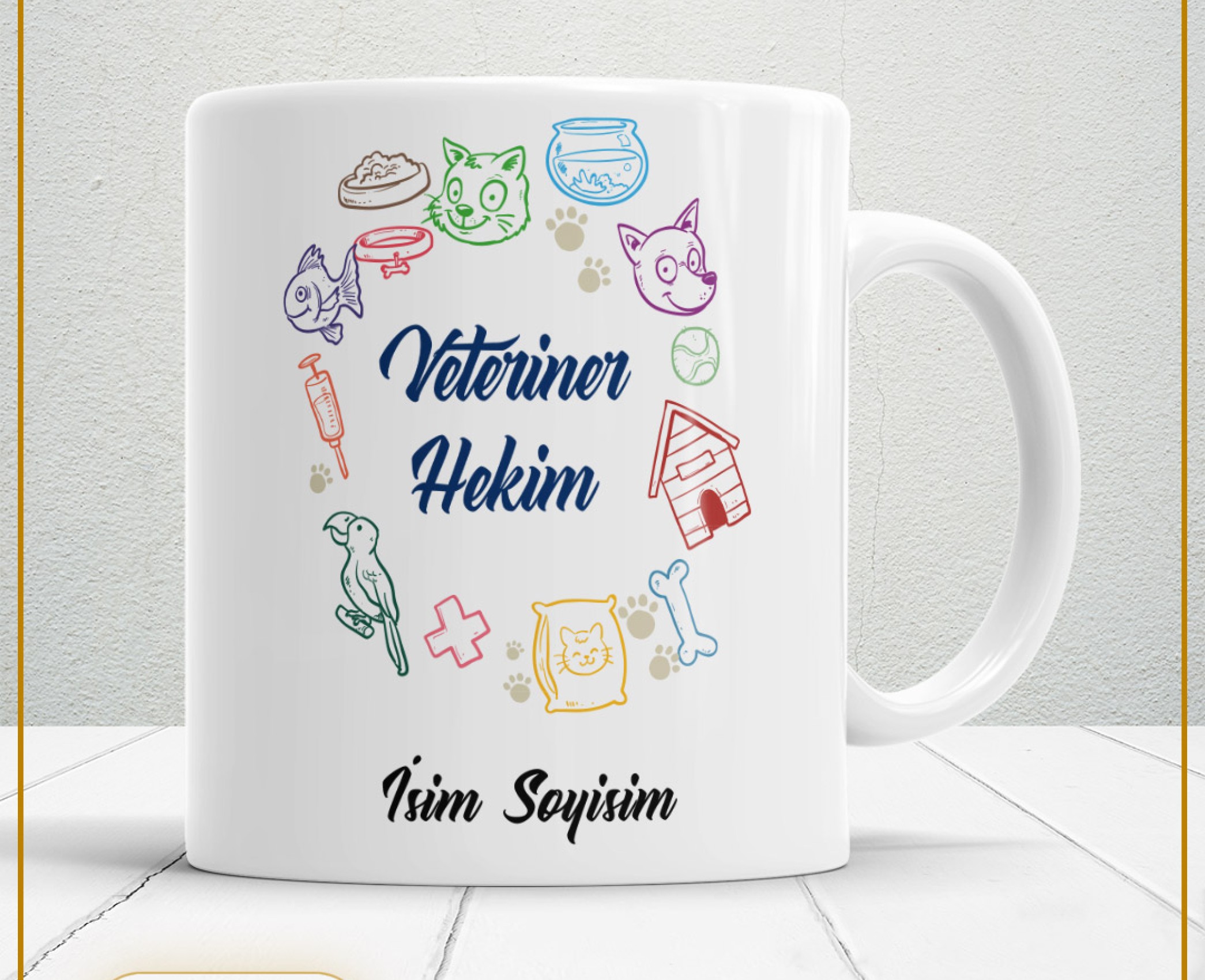 VETERİNER HEKİM 2 TEMALI PORSELEN KUPA BARDAK,HEDİYELİK,YÜKSEK KALİTE,MESLEKLER TEMALI