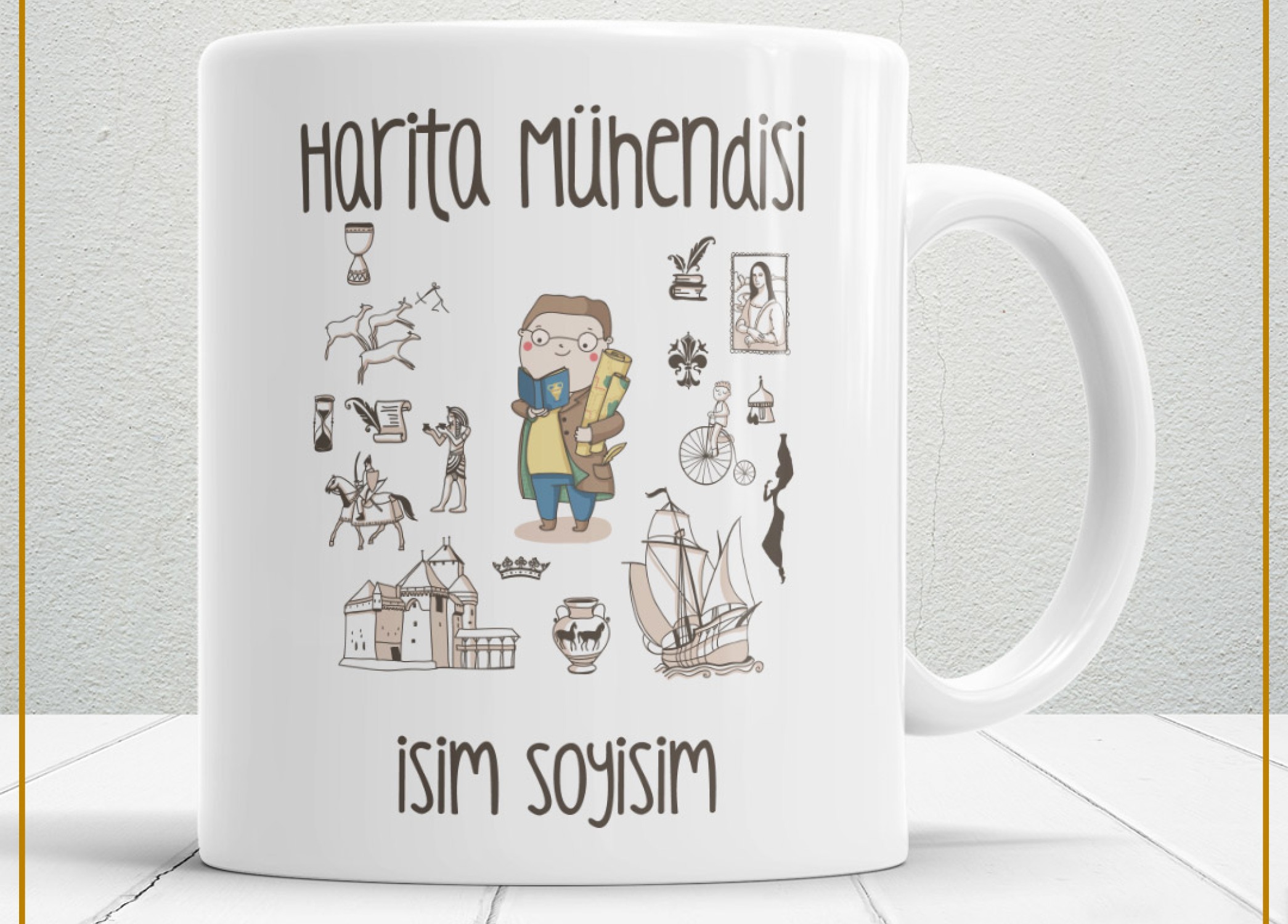 HARİTA MÜHENDİSİ 3 TEMALI PORSELEN KUPA BARDAK,HEDİYELİK,YÜKSEK KALİTE,MESLEKLER TEMALI