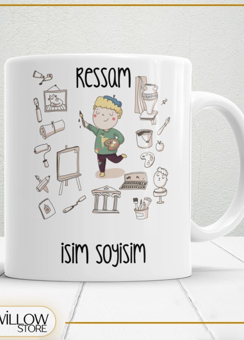 RESSAM TEMALI PORSELEN KUPA BARDAK,HEDİYELİK,YÜKSEK KALİTE,MESLEKLER TEMALI