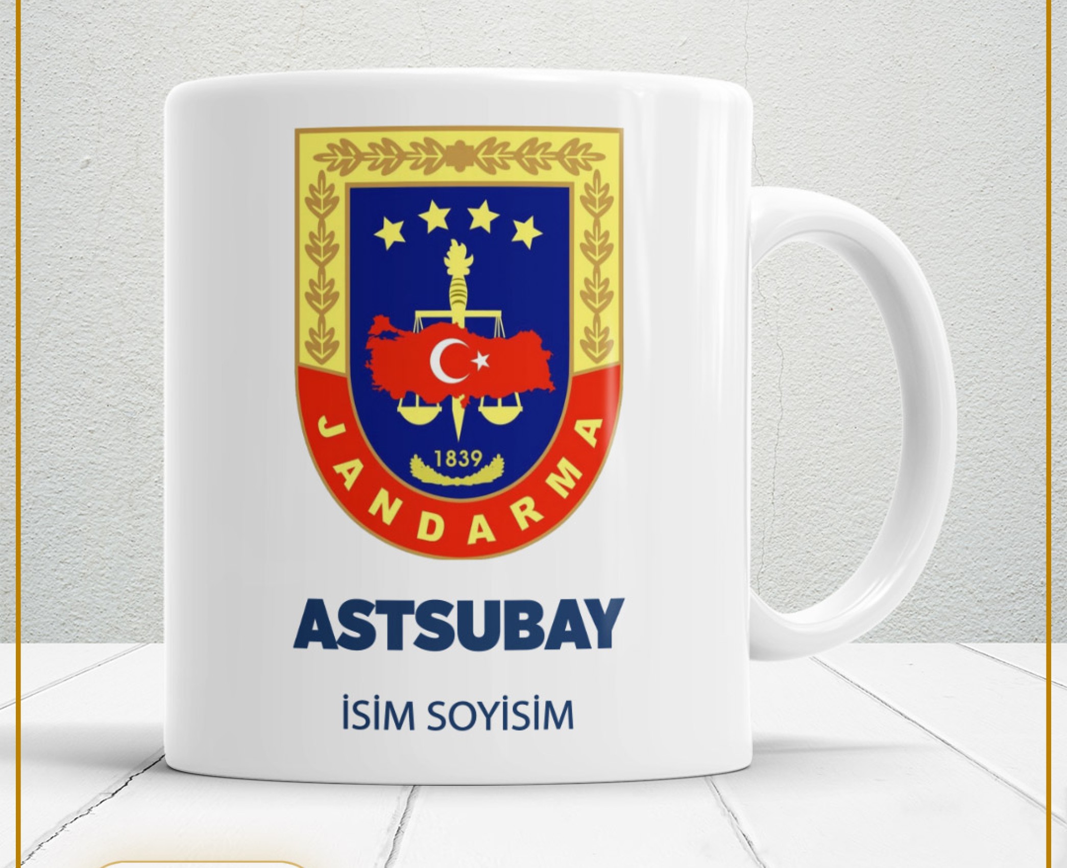 JANDARMA TEMALI PORSELEN KUPA BARDAK,HEDİYELİK,YÜKSEK KALİTE,MESLEKLER TEMALI