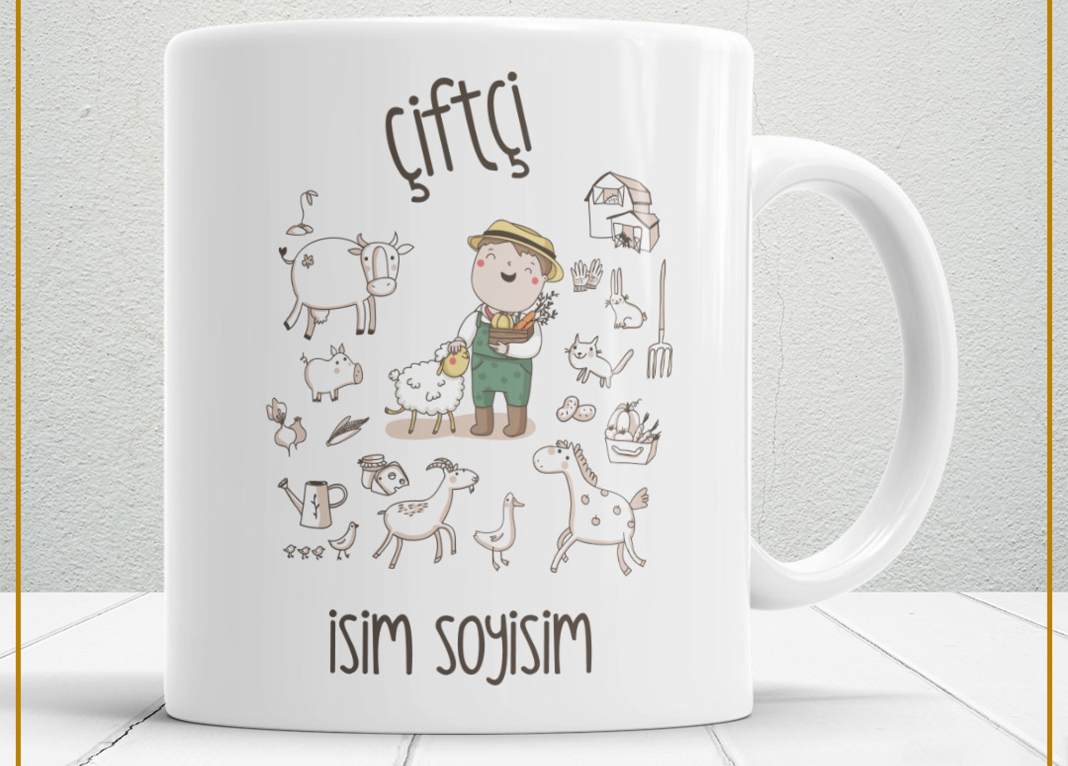 ÇİFTÇİ TEMALI PORSELEN KUPA BARDAK,HEDİYELİK,YÜKSEK KALİTE,MESLEKLER TEMALI