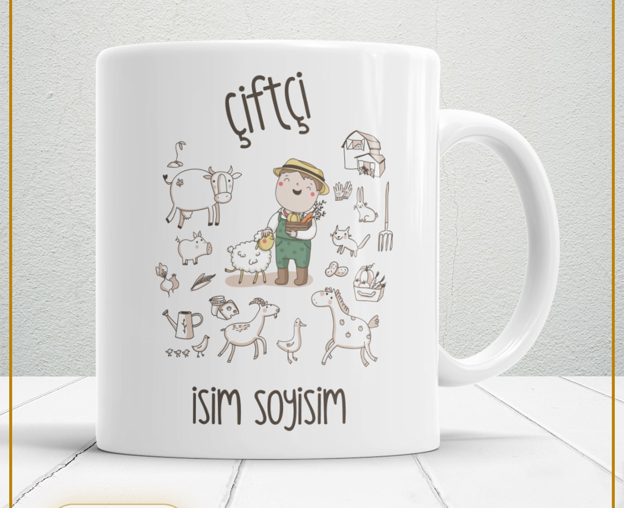 ÇİFTÇİ TEMALI PORSELEN KUPA BARDAK,HEDİYELİK,YÜKSEK KALİTE,MESLEKLER TEMALI