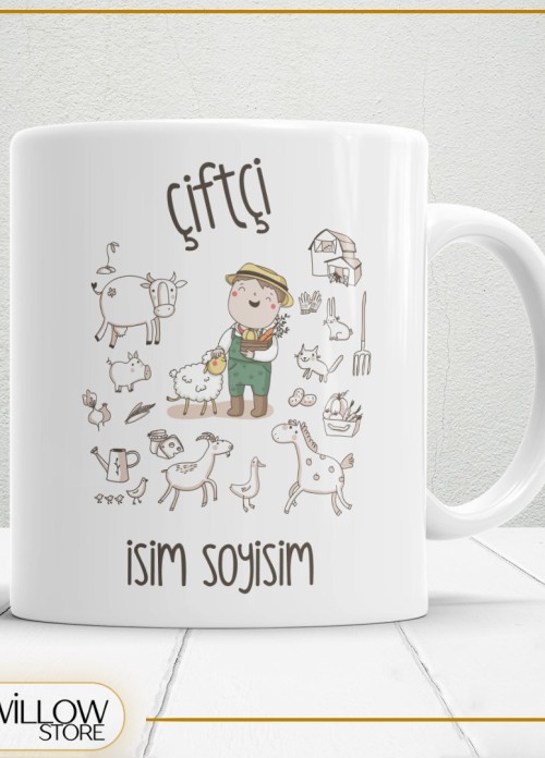 ÇİFTÇİ TEMALI PORSELEN KUPA BARDAK,HEDİYELİK,YÜKSEK KALİTE,MESLEKLER TEMALI