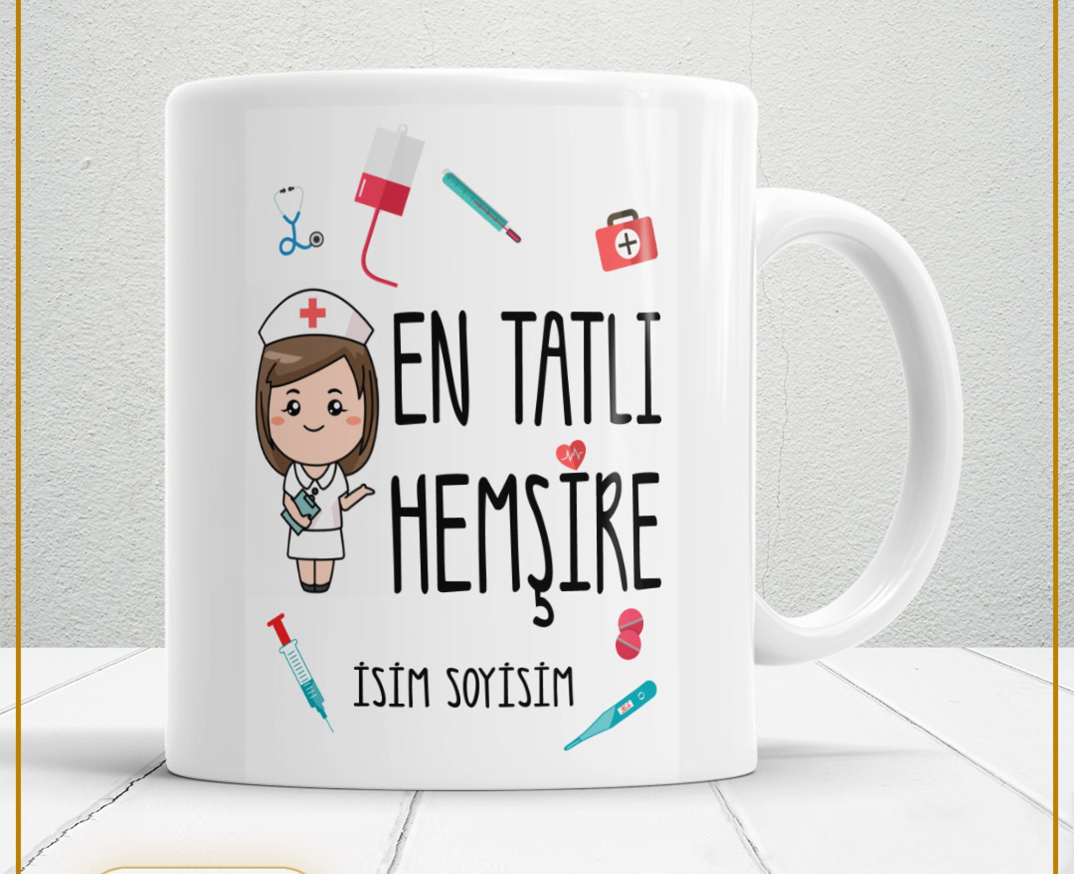 EN TATLI HEMŞİRETEMALI PORSELEN KUPA BARDAK,HEDİYELİK,YÜKSEK KALİTE,MESLEKLER TEMALI