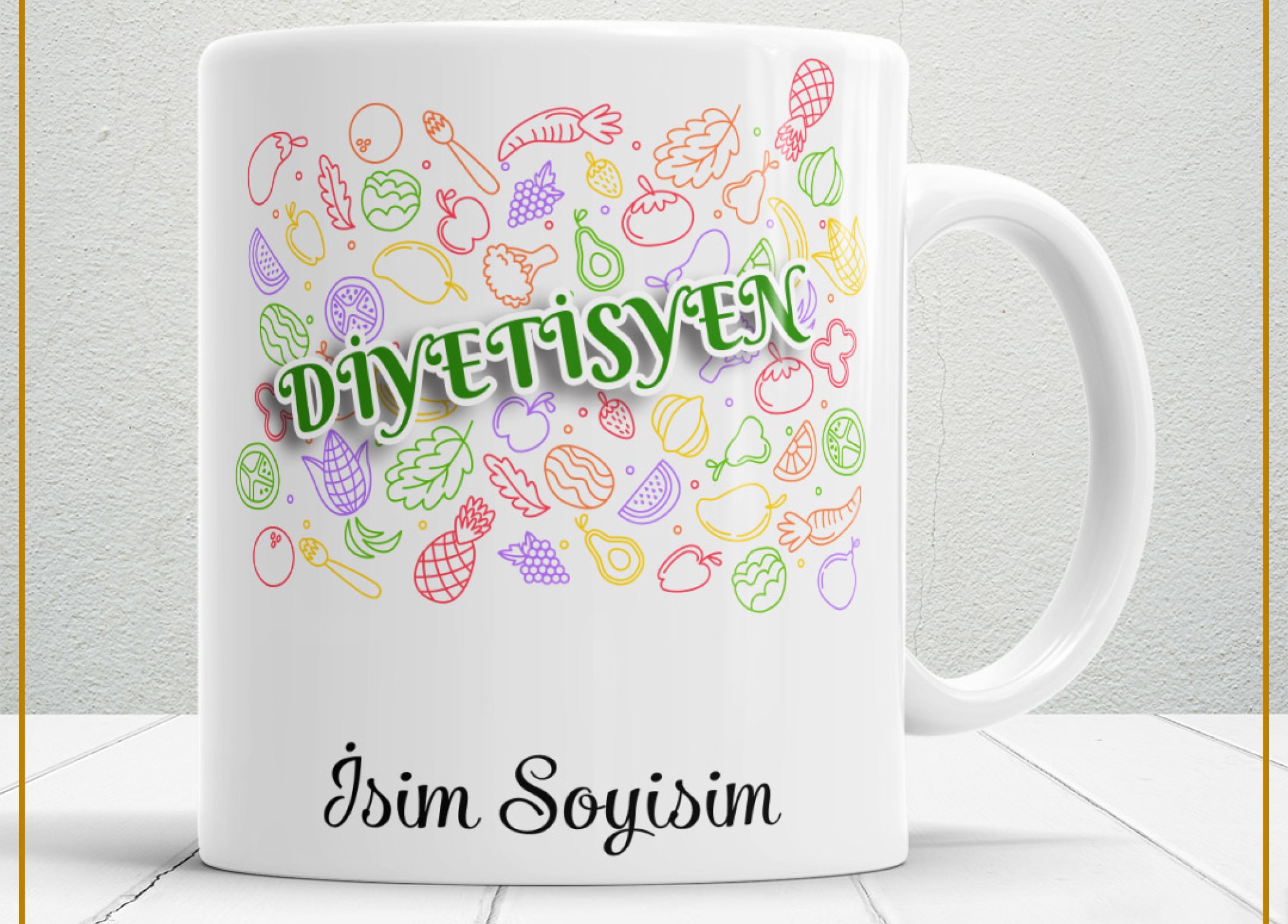 DİYETİSYEN TEMALI PORSELEN KUPA BARDAK,HEDİYELİK,YÜKSEK KALİTE,MESLEKLER TEMALI