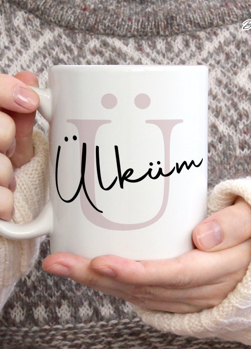 KİŞİYE ÖZEL KADIN İSİMLİ Ü HARFİ PORSELEN KUPA BARDAK,MODERN,ESTETİK,HEDİYE,KALİTELİ