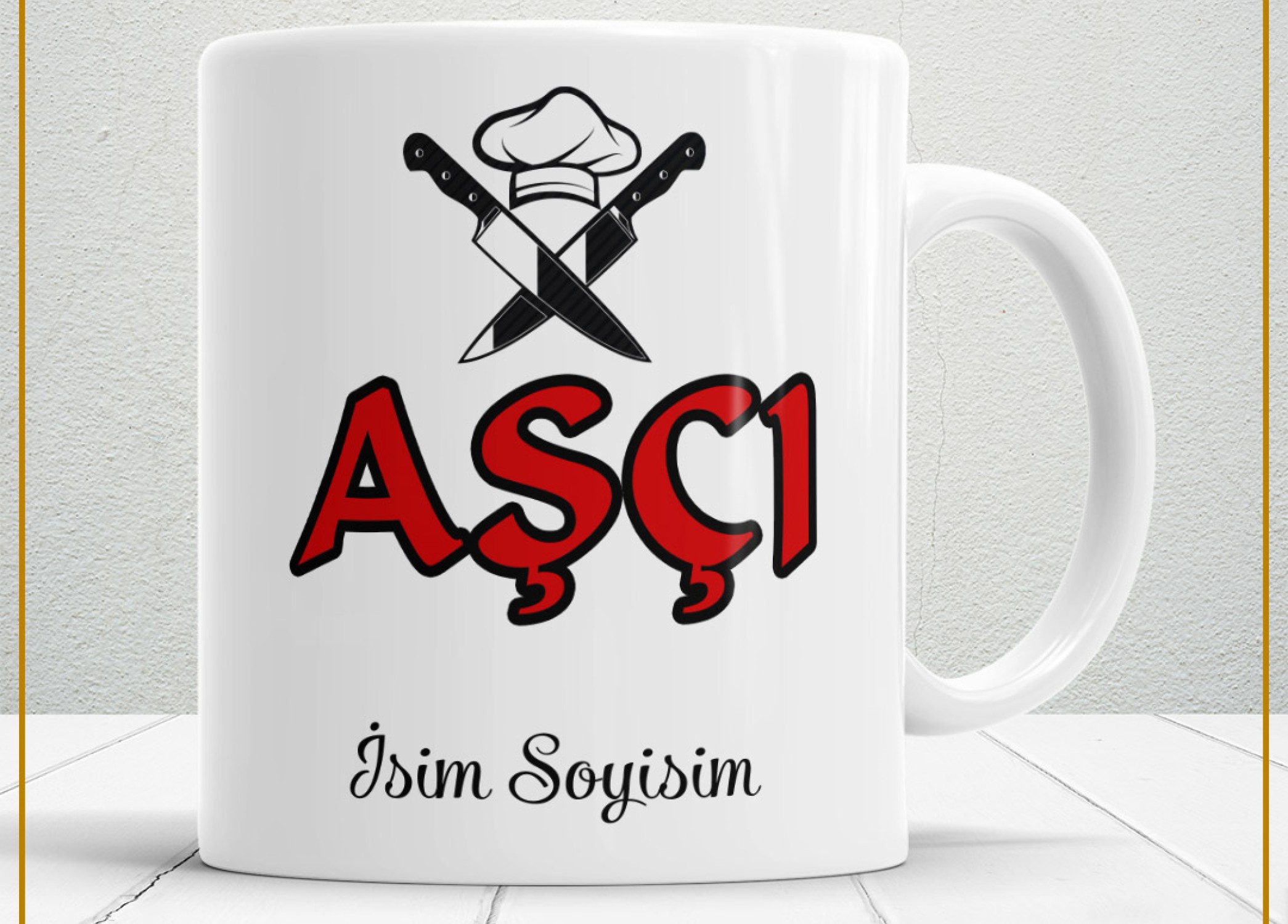 AŞÇI TEMALI PORSELEN KUPA BARDAK,HEDİYELİK,YÜKSEK KALİTE,MESLEKLER TEMALI