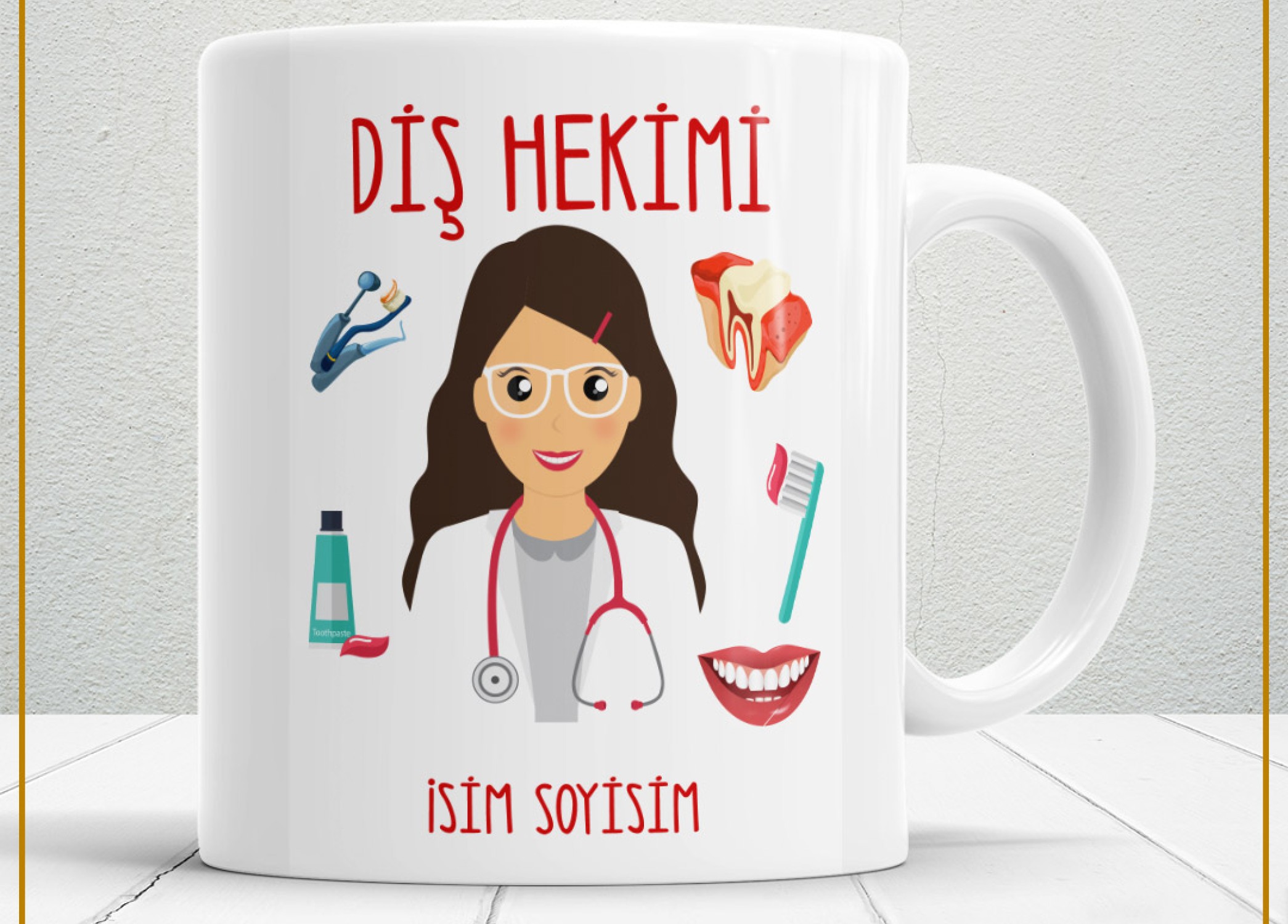 DİŞ HEKİMİ PORSELEN KUPA BARDAK,HEDİYELİK,YÜKSEK KALİTE,MESLEKLER TEMALI