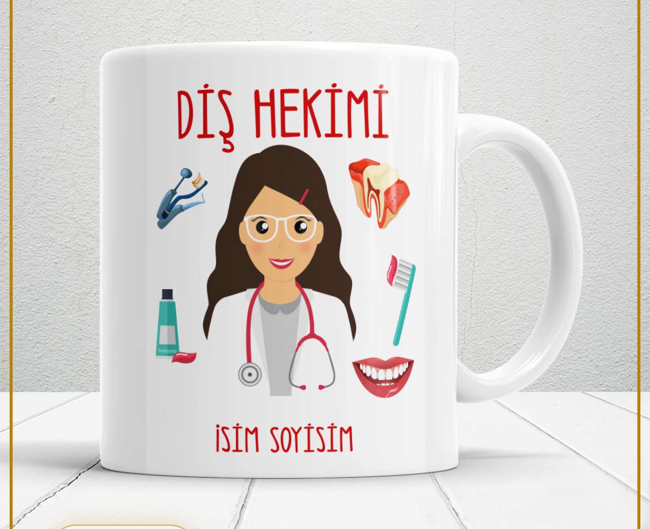 DİŞ HEKİMİ PORSELEN KUPA BARDAK,HEDİYELİK,YÜKSEK KALİTE,MESLEKLER TEMALI