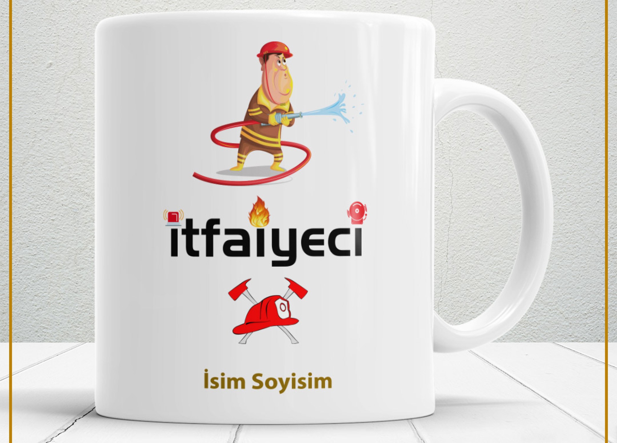 İTFAİYECİ TEMALI PORSELEN KUPA BARDAK,HEDİYELİK,YÜKSEK KALİTE,MESLEKLER TEMALI