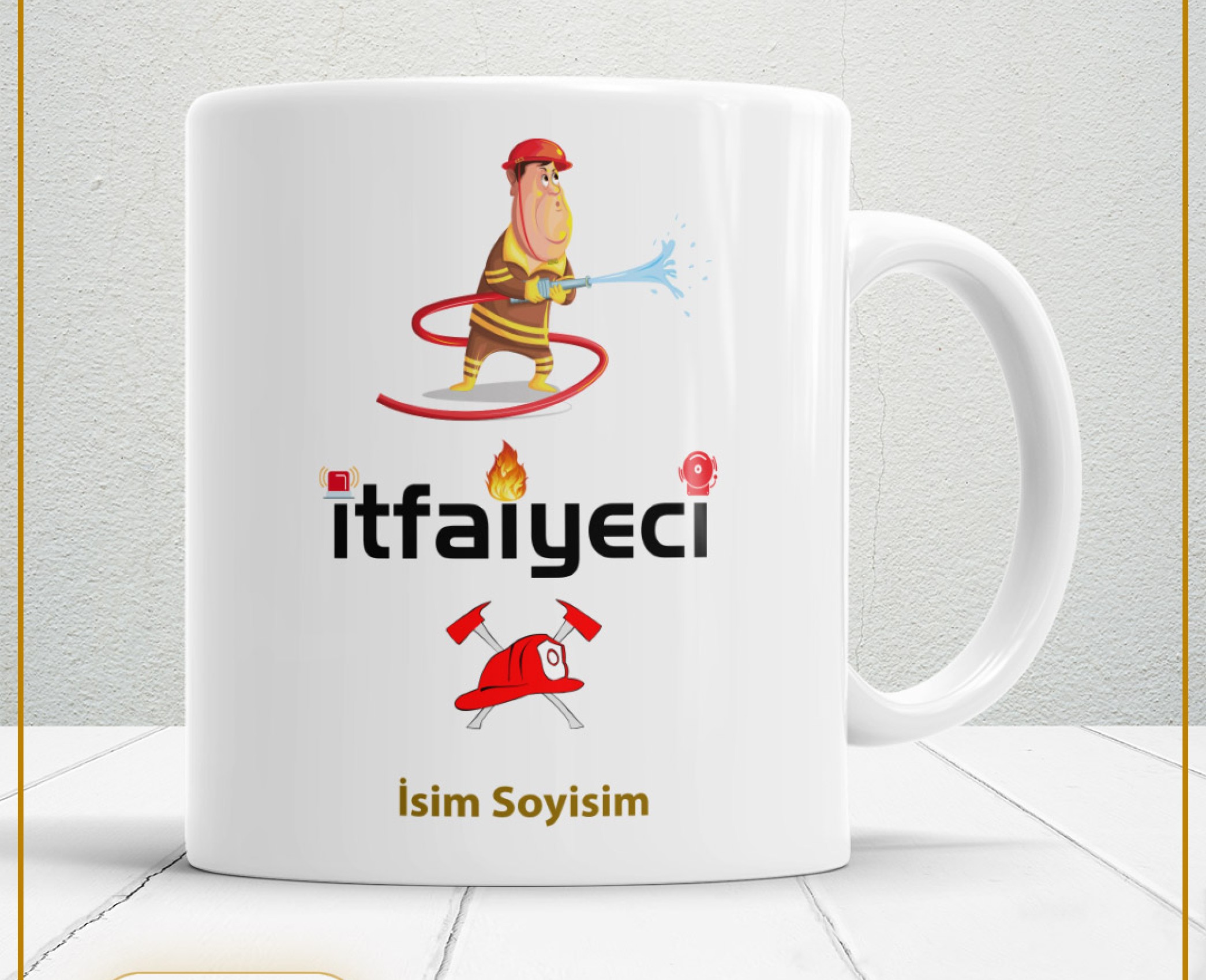 İTFAİYECİ TEMALI PORSELEN KUPA BARDAK,HEDİYELİK,YÜKSEK KALİTE,MESLEKLER TEMALI