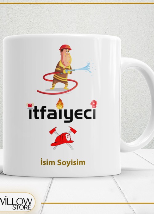 İTFAİYECİ TEMALI PORSELEN KUPA BARDAK,HEDİYELİK,YÜKSEK KALİTE,MESLEKLER TEMALI