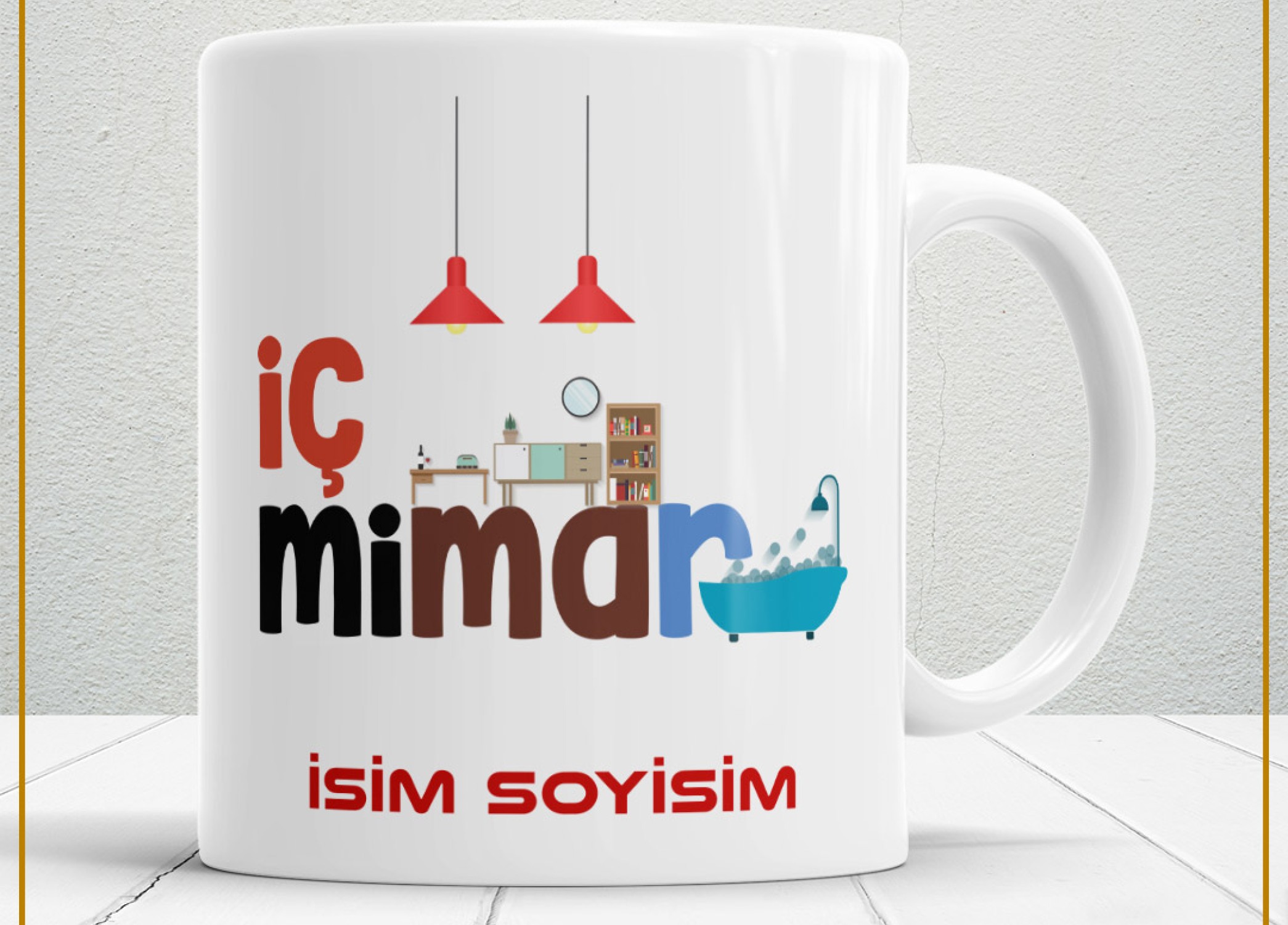 İÇ MİMAR TEMALI PORSELEN KUPA BARDAK,HEDİYELİK,YÜKSEK KALİTE,MESLEKLER TEMALI