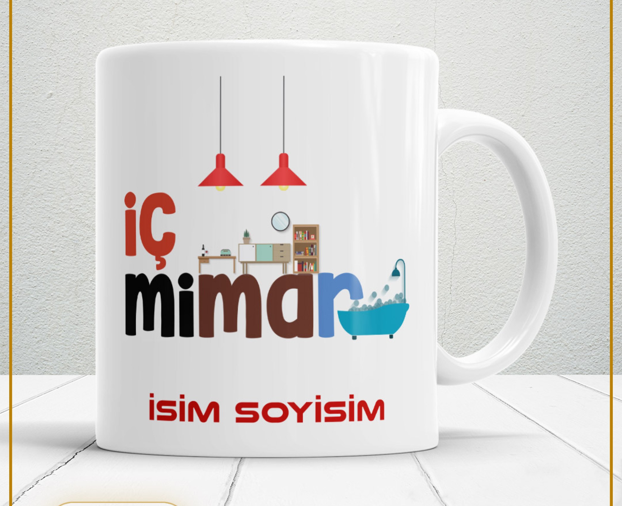 İÇ MİMAR TEMALI PORSELEN KUPA BARDAK,HEDİYELİK,YÜKSEK KALİTE,MESLEKLER TEMALI