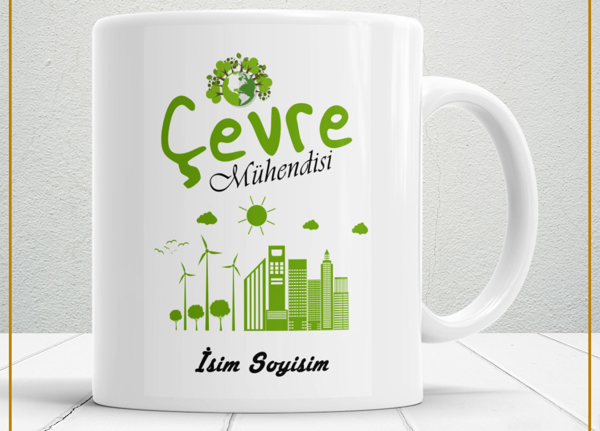 ÇEVRE MÜHENDİSİ TEMALI PORSELEN KUPA BARDAK,HEDİYELİK,YÜKSEK KALİTE,MESLEKLER TEMALI