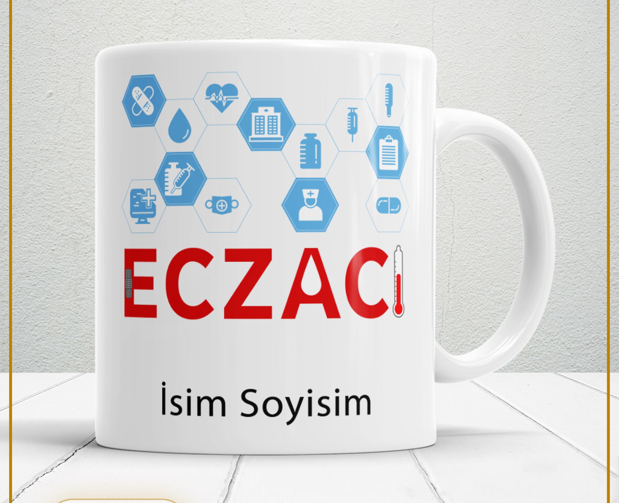 ECZACI TEMALI PORSELEN KUPA BARDAK,HEDİYELİK,YÜKSEK KALİTE,MESLEKLER TEMALI