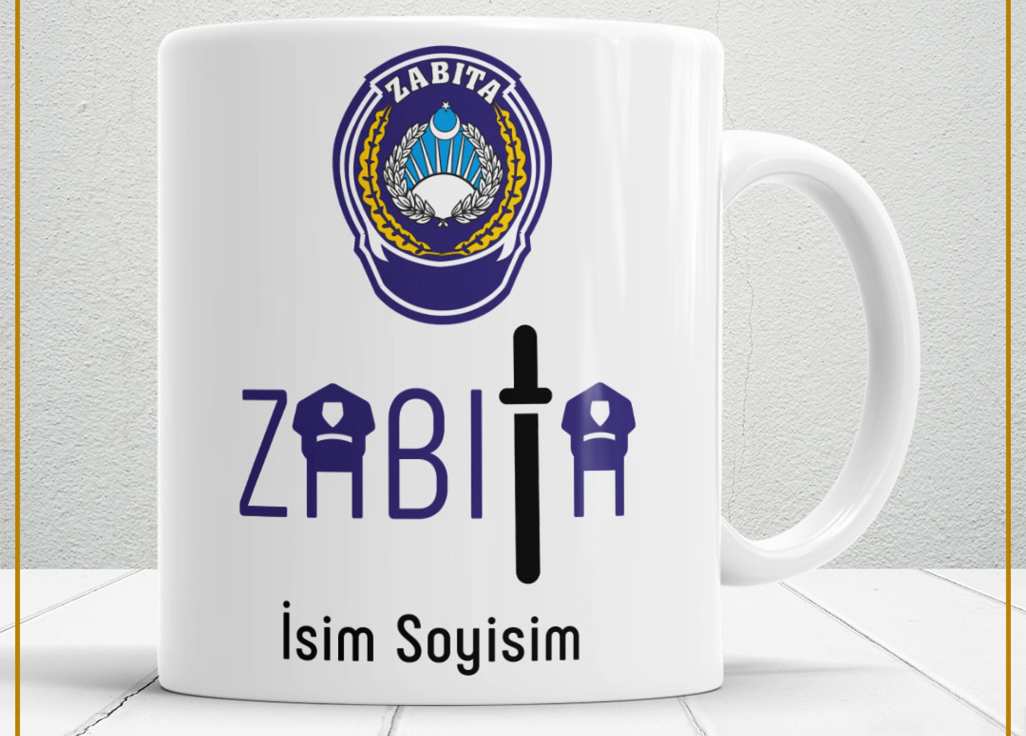 ZABITA TEMALI PORSELEN KUPA BARDAK,HEDİYELİK,YÜKSEK KALİTE,MESLEKLER TEMALI