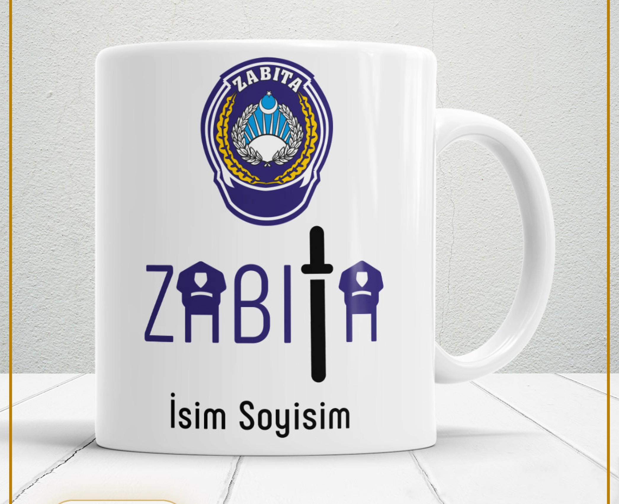 ZABITA TEMALI PORSELEN KUPA BARDAK,HEDİYELİK,YÜKSEK KALİTE,MESLEKLER TEMALI