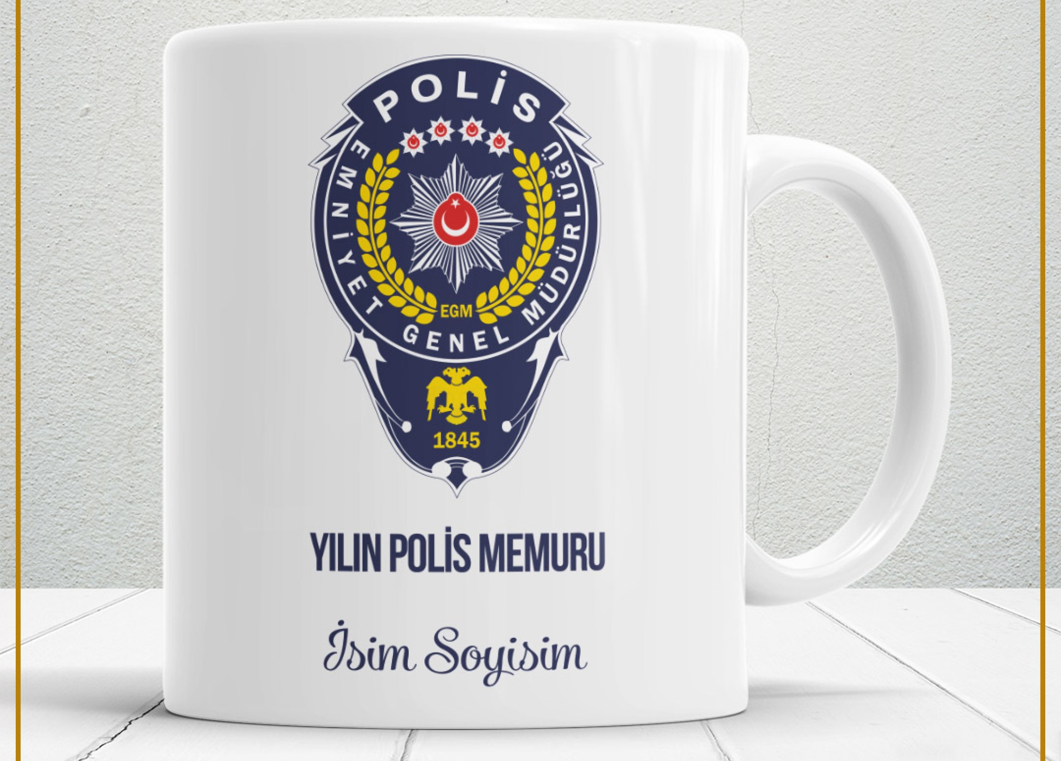 YILIN POLİS MEMURU TEMALI PORSELEN KUPA BARDAK,HEDİYELİK,YÜKSEK KALİTE,MESLEKLER TEMALI