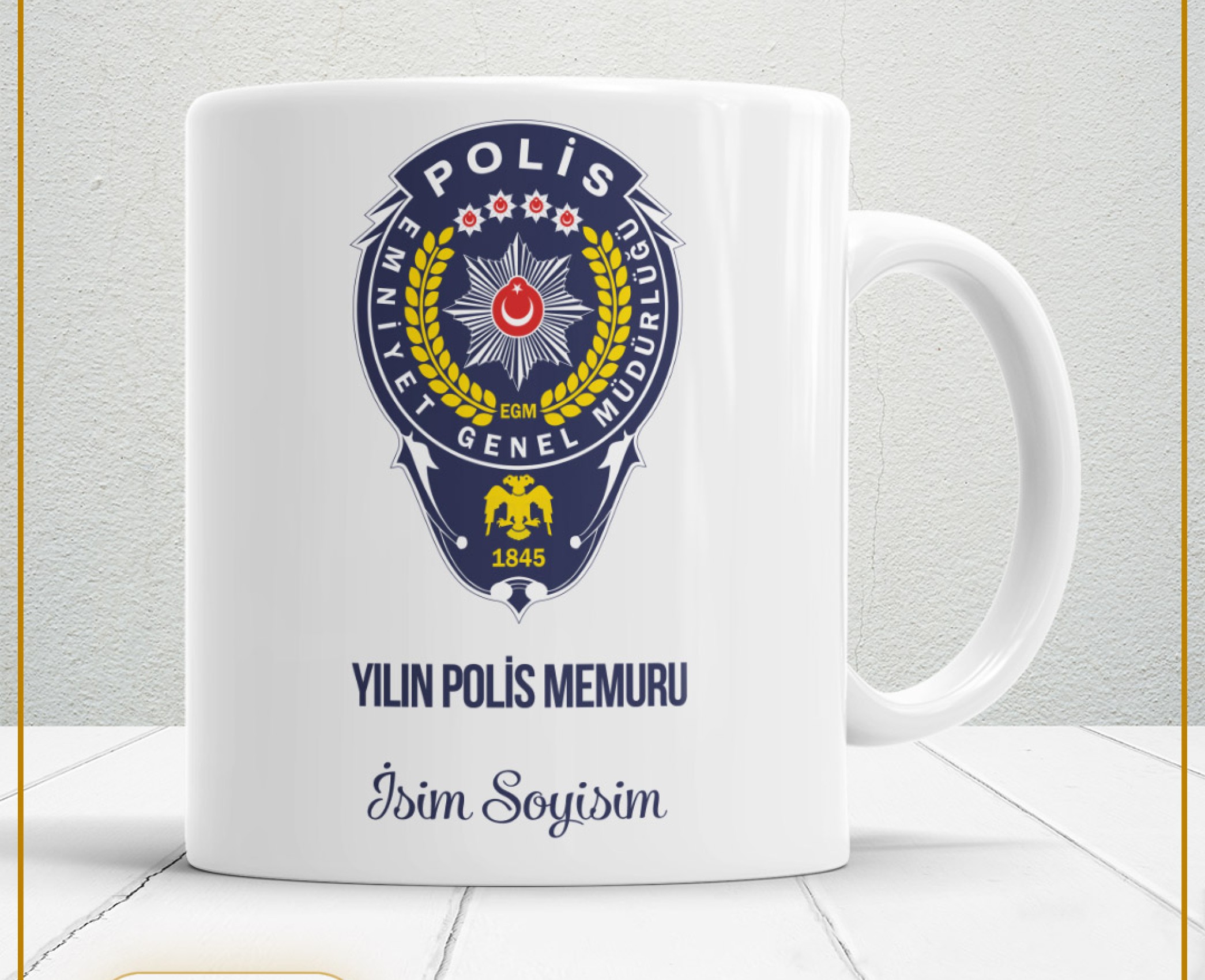 YILIN POLİS MEMURU TEMALI PORSELEN KUPA BARDAK,HEDİYELİK,YÜKSEK KALİTE,MESLEKLER TEMALI