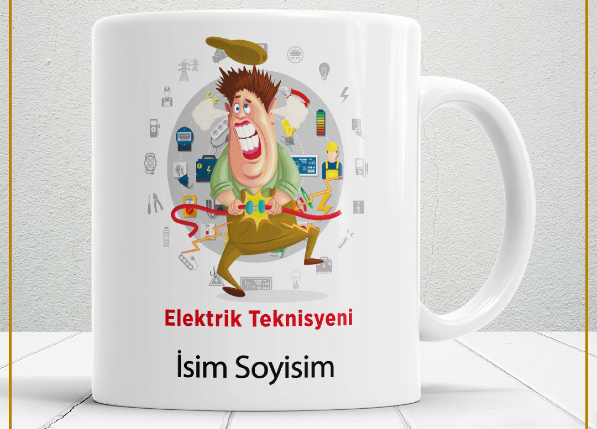 ELEKTRİK TEKNİSYENİ TEMALI PORSELEN KUPA BARDAK,HEDİYELİK,YÜKSEK KALİTE,MESLEKLER TEMALI