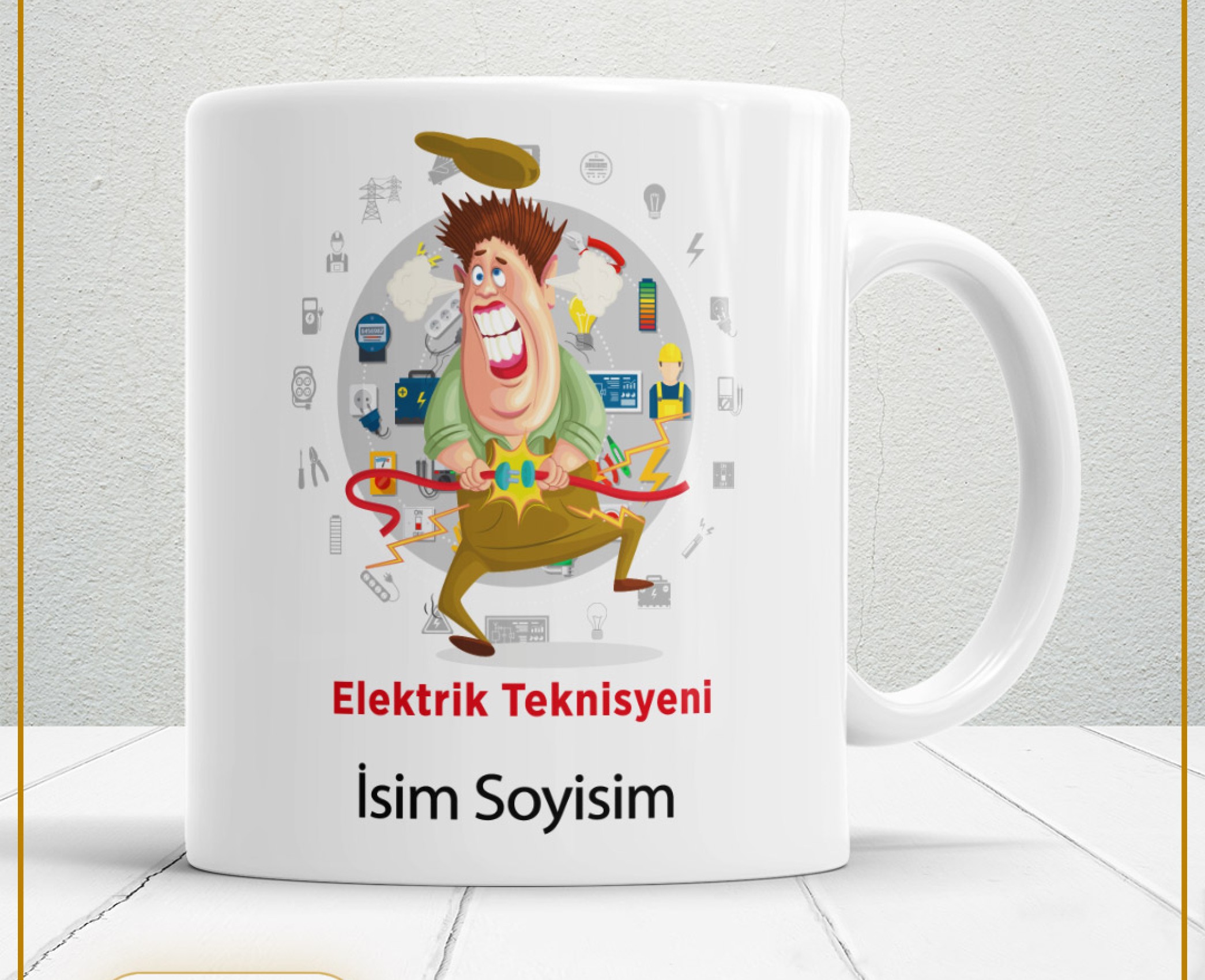 ELEKTRİK TEKNİSYENİ TEMALI PORSELEN KUPA BARDAK,HEDİYELİK,YÜKSEK KALİTE,MESLEKLER TEMALI