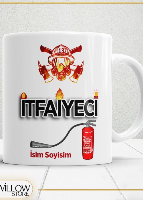 İTFAİYECİ 3 TEMALI PORSELEN KUPA BARDAK,HEDİYELİK,YÜKSEK KALİTE,MESLEKLER TEMALI