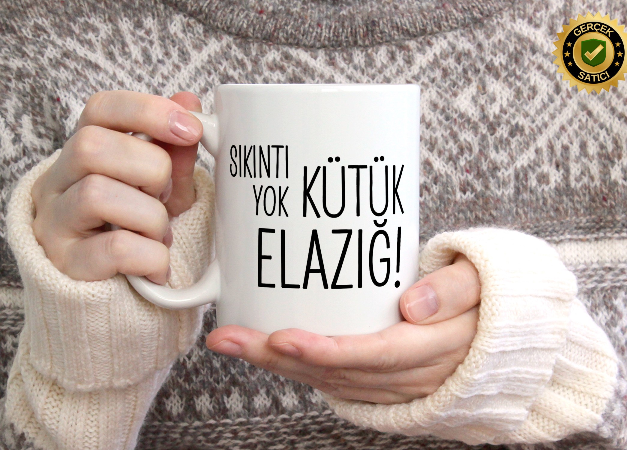 Sıkıntı Yok Kütük Elazığ Temalı Porselen Kupa Bardak,Mizah,Hediyelik,Kişiselleştirilebir